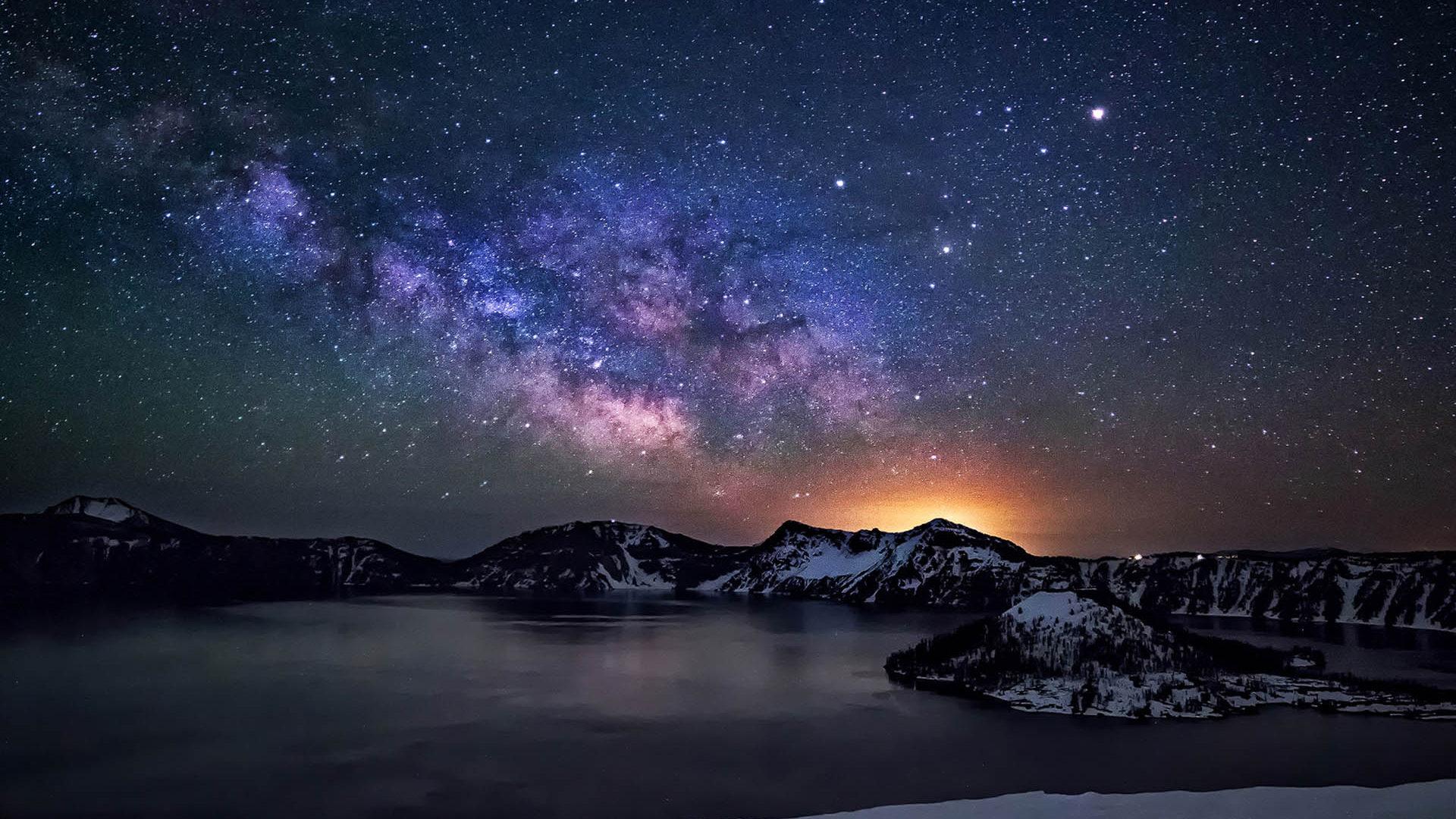 1920 x 1080 · jpeg - Crater Lake Night Sky With Star Milkyway Desktop Wallpaper Hd 1920x1200 ...