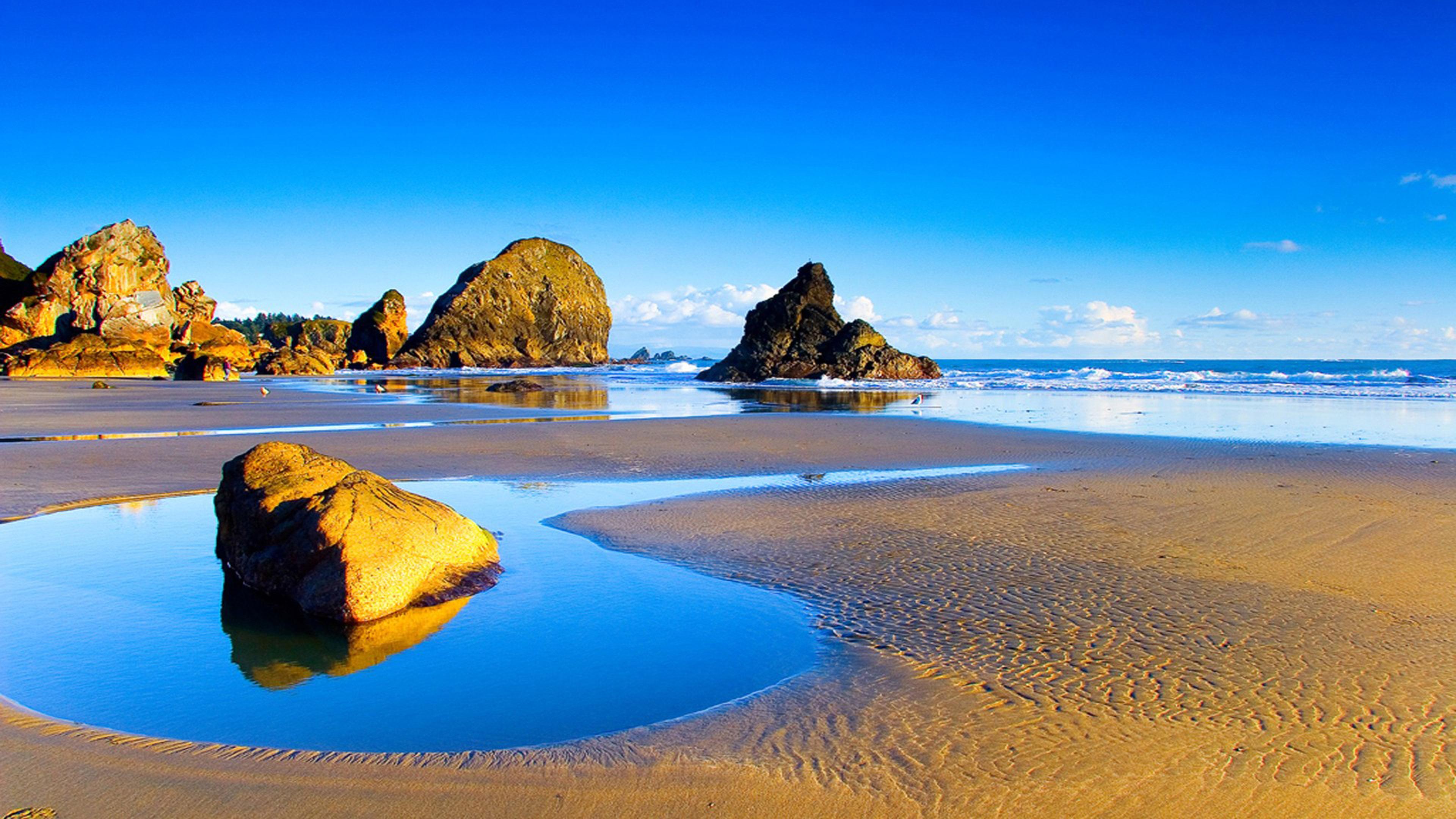 3840 x 2160 · jpeg - Landscapes Sandy Beach Rocks Sea Waves Summer Wallpaper Hd 3840x2160 ...