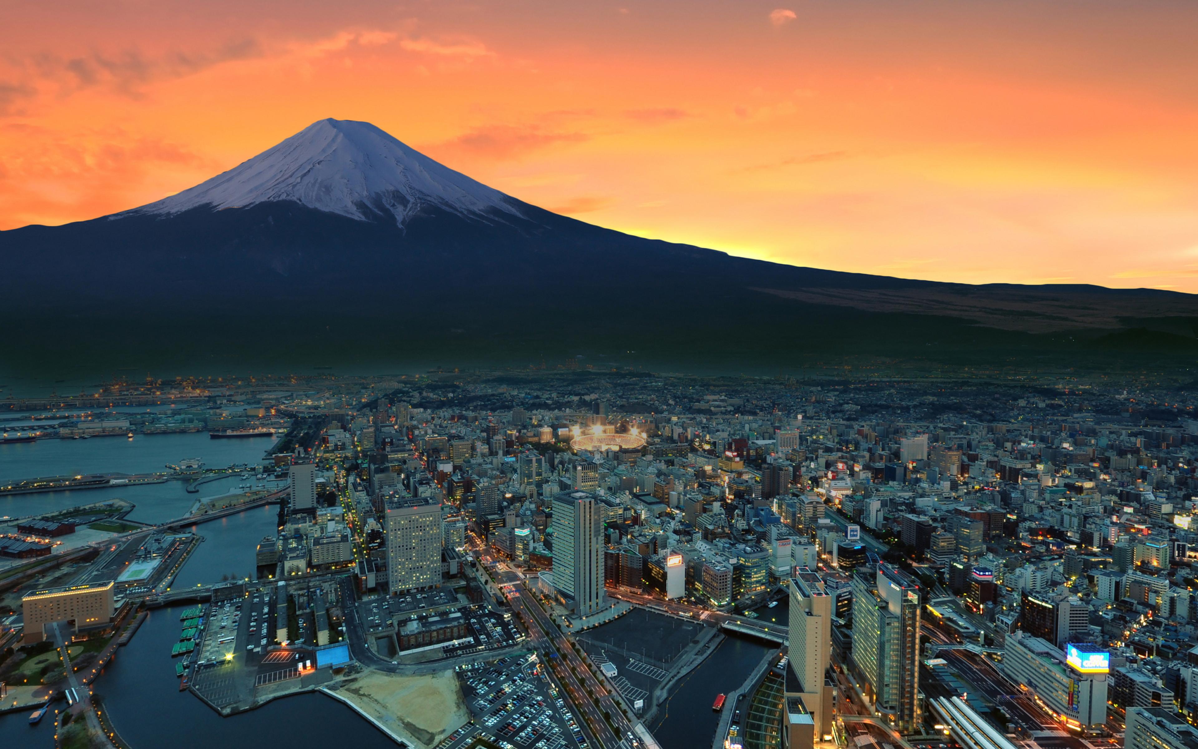 3840 x 2400 · jpeg - 3840x2400 Mount Fuji Snowy Peak Japan Sunset City 4k HD 4k Wallpapers ...