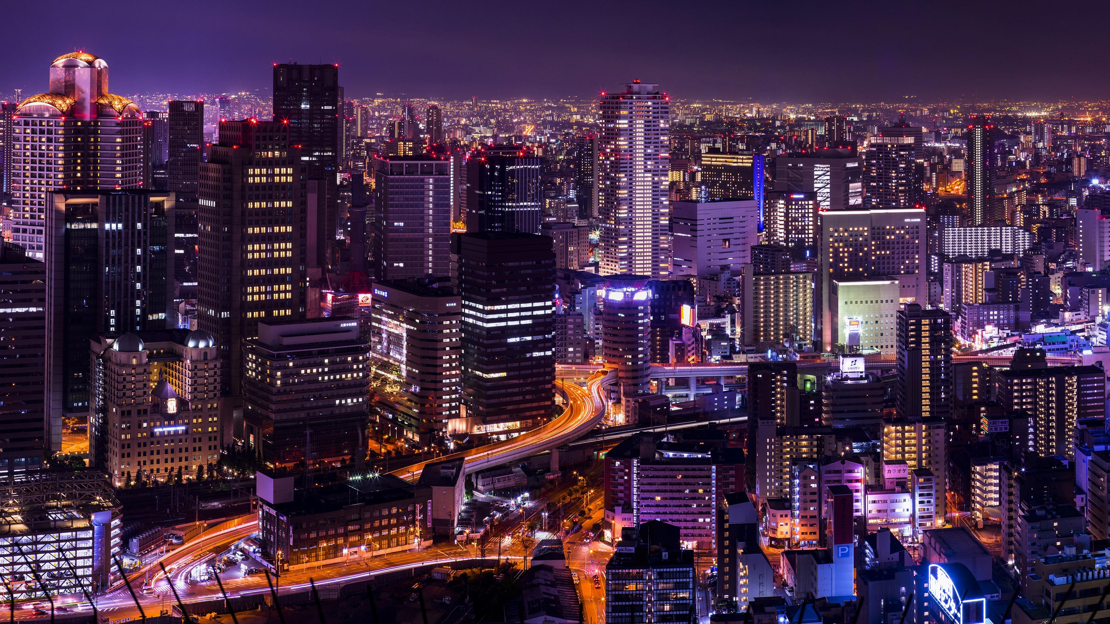 3840 x 2160 · jpeg - Japan City Lights Bright Skyscrapers 4K HD Preview | 10wallpaper