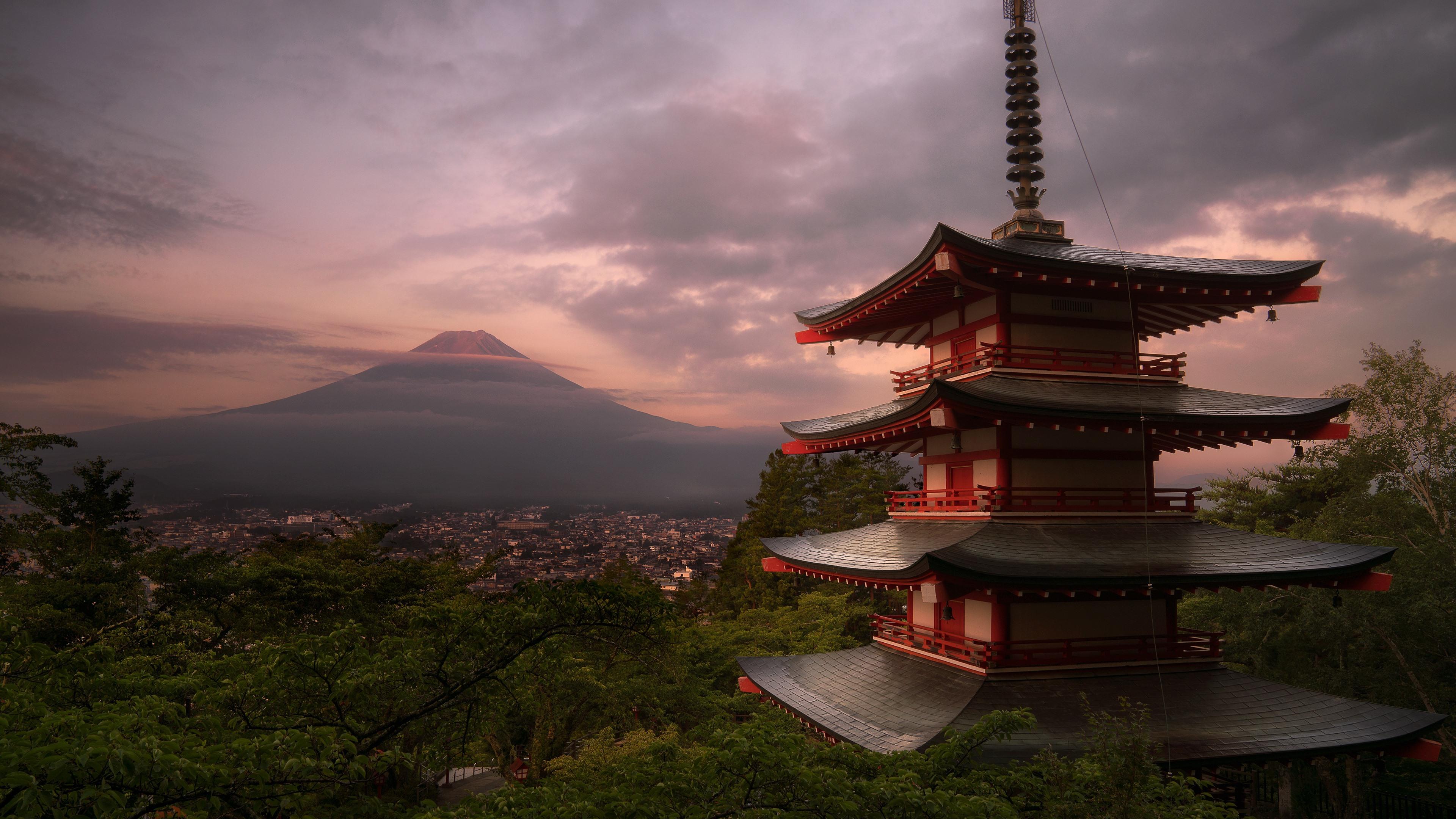 3840 x 2160 · jpeg - Fondos de pantalla Japon, templo, monte Fuji, nubes, atardecer ...
