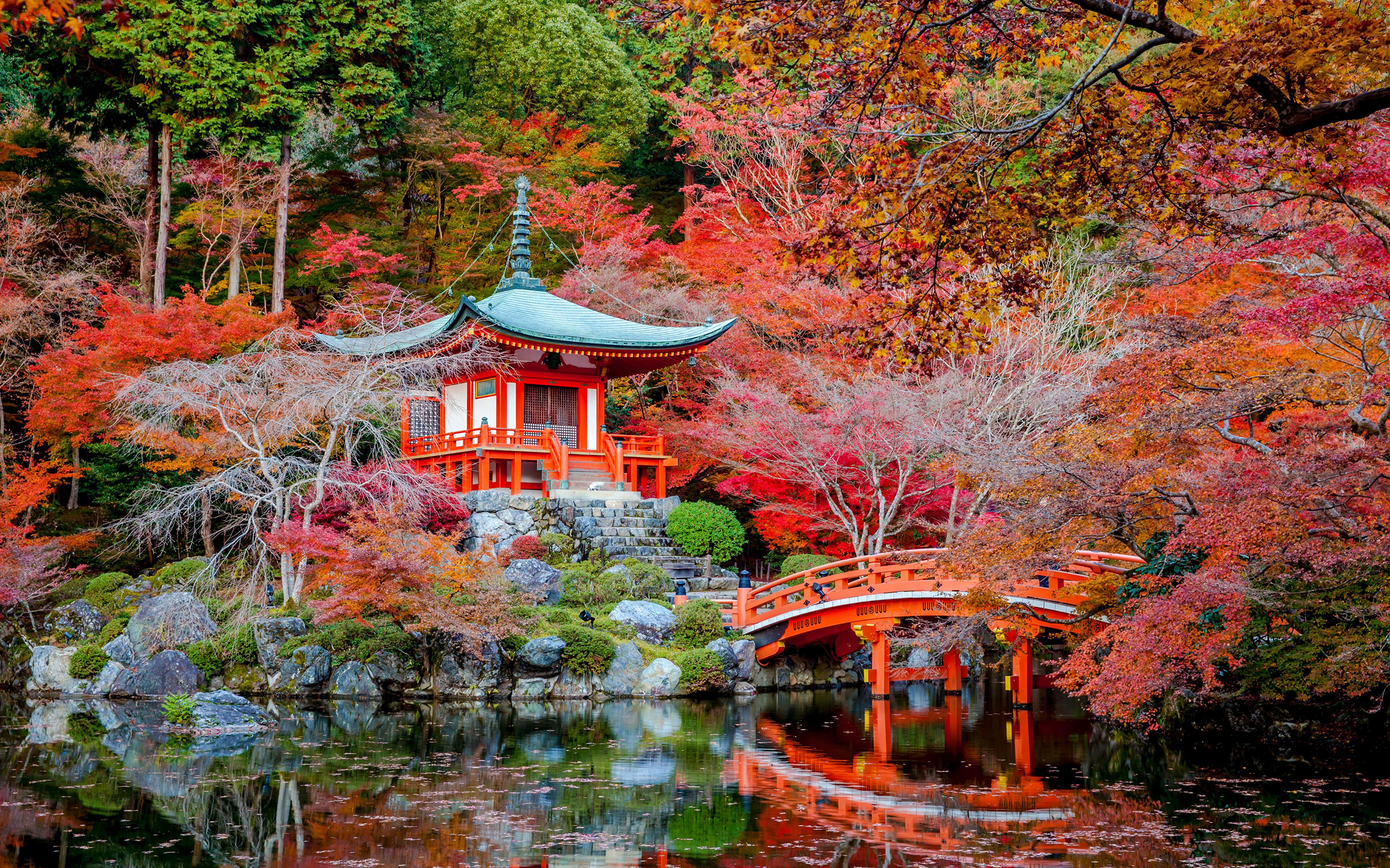3840 x 2400 · jpeg - Desktop Wallpapers Kyoto Japan Autumn Nature Bridges Pond 3840x2400