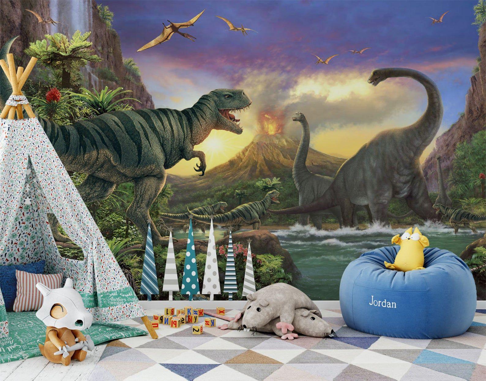 1588 x 1244 · jpeg - Jurassic dinosaur wallpaper kids bedroom decor dino wall mural | Etsy ...