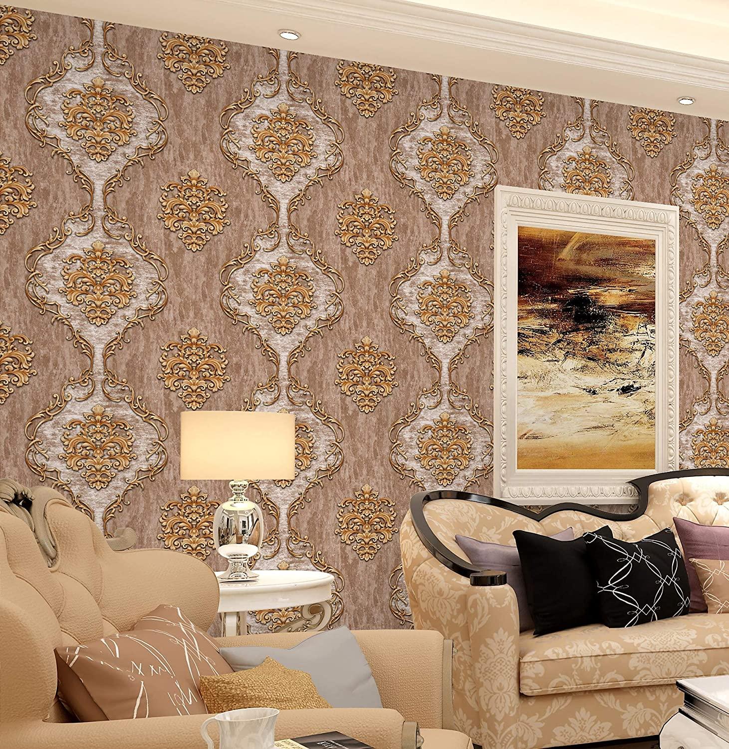 1461 x 1500 · jpeg - KONARK DESIGNER WALLPAPERS Modern Damask Design Wallpaper in Golden ...
