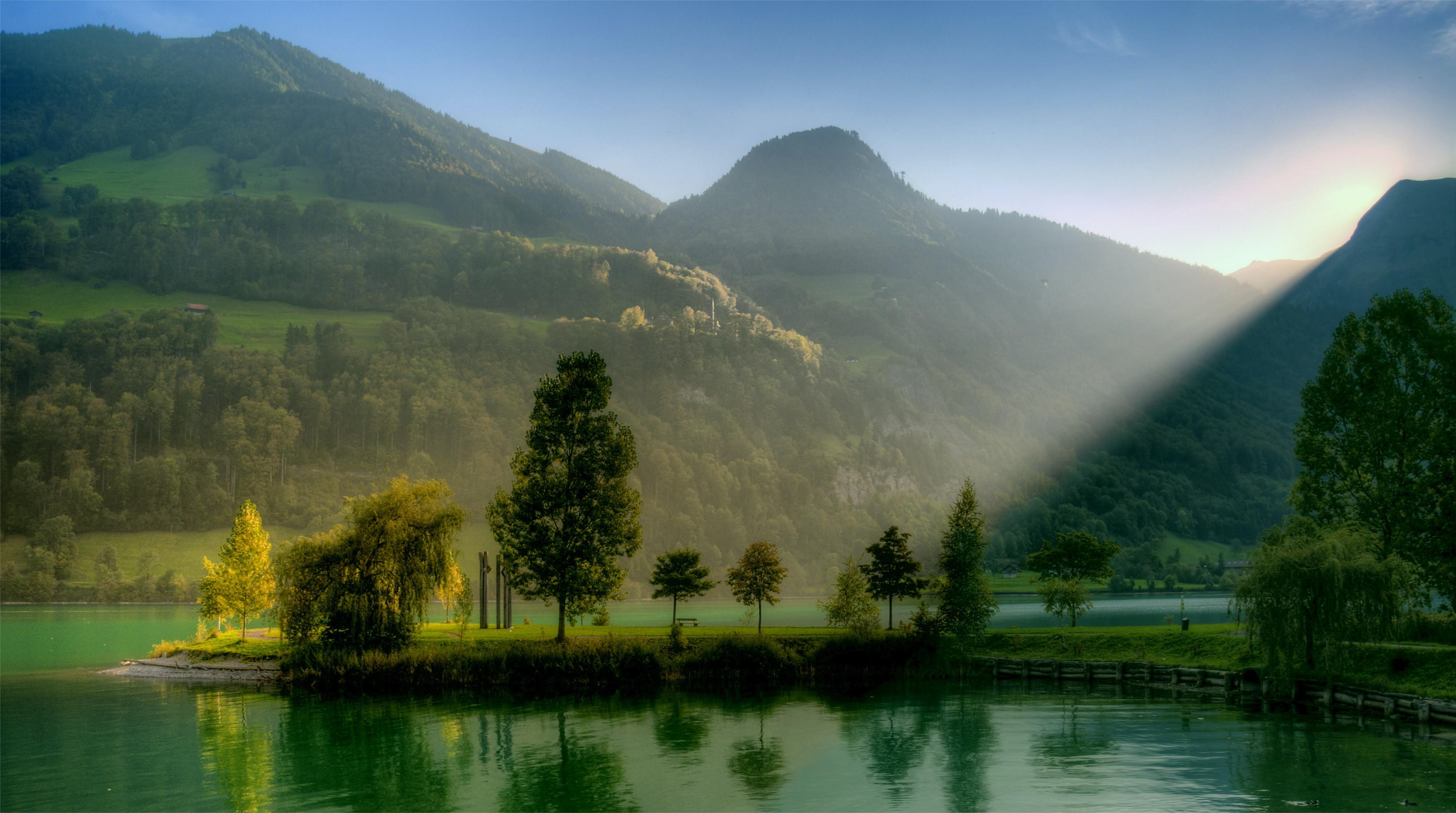 4000 x 2236 · jpeg - nature, Landscape, Lake, Sunlight, Hill, Switzerland Wallpapers HD ...