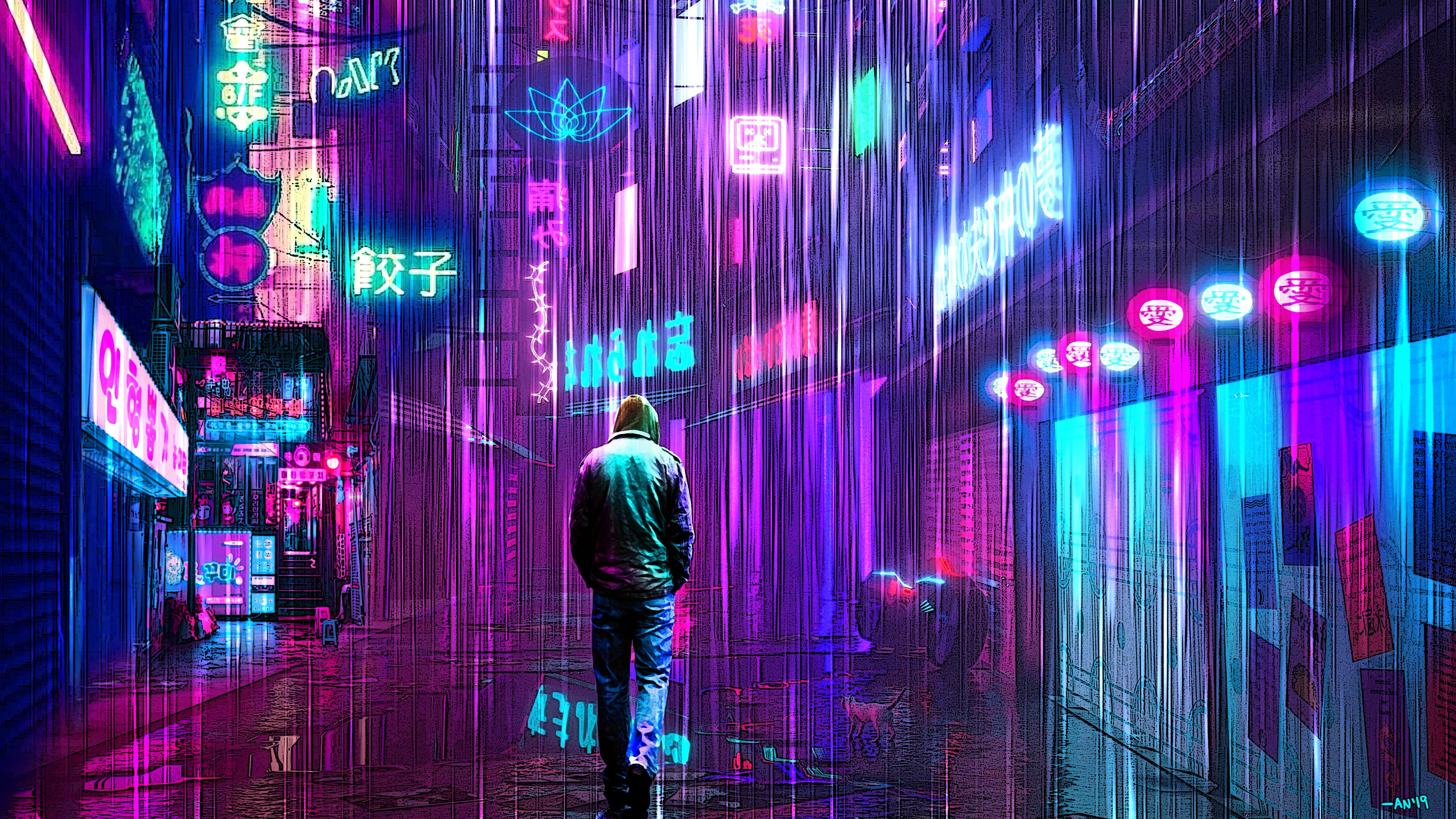5120 x 2880 · jpeg - Neon Rainy Lights Cyberpunk