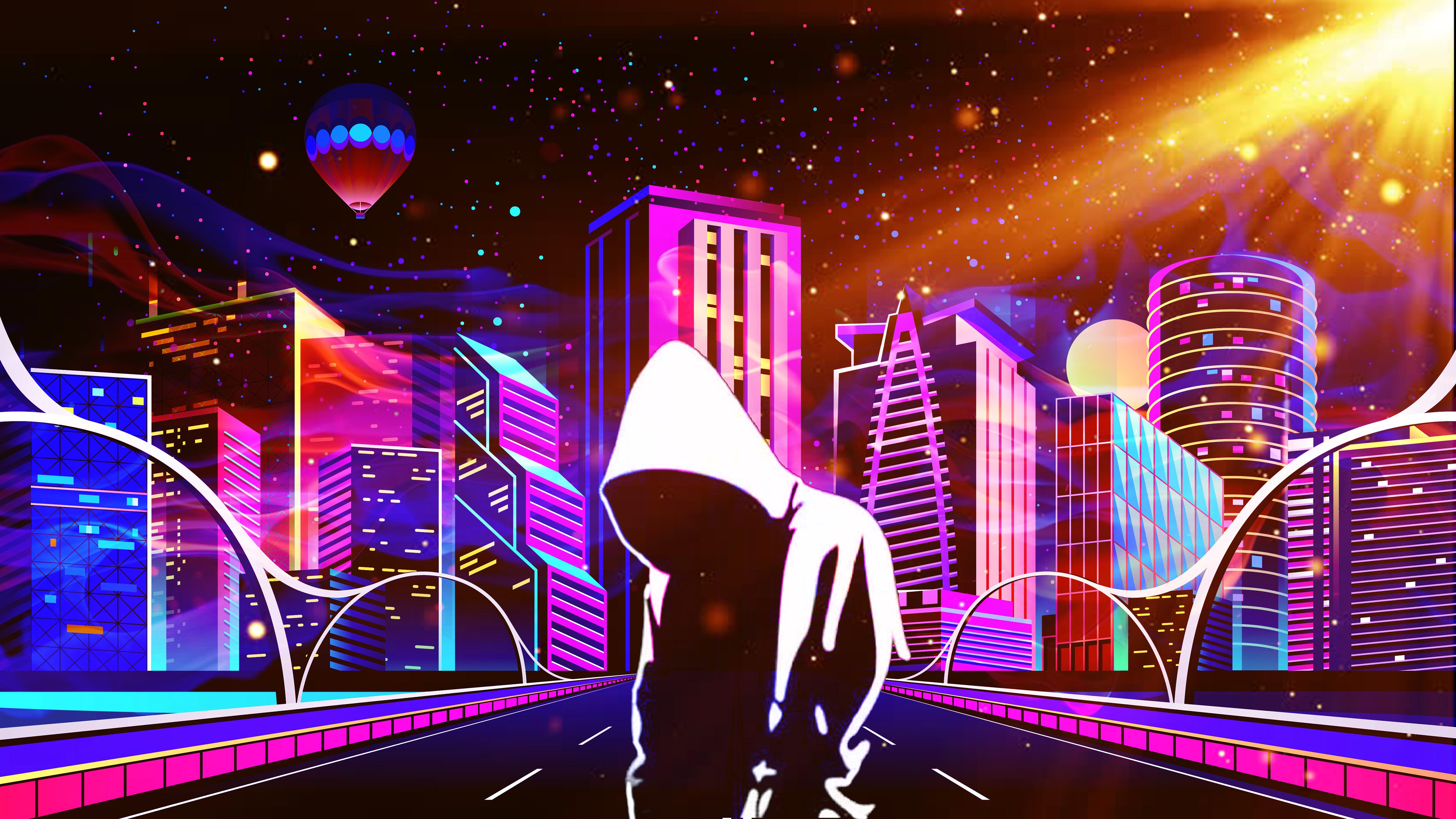 5120 x 2880 · jpeg - Scifi Neon Anonymus Future City