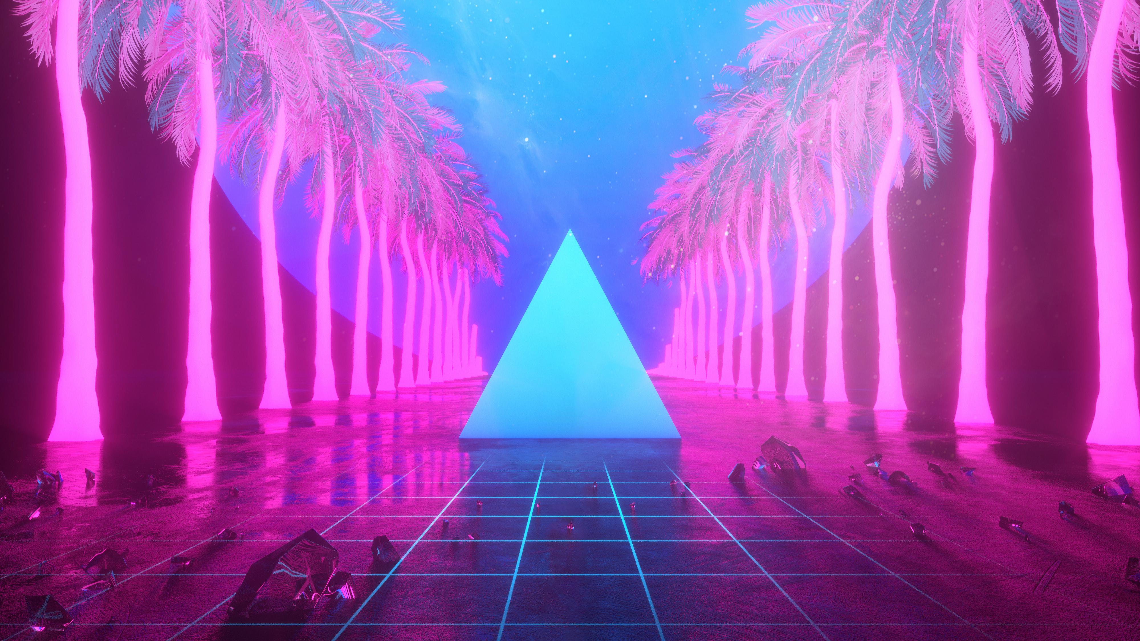 4000 x 2250 · jpeg - Miami Trees Triangle Neon Artwork 4k, HD Artist, 4k Wallpapers, Images ...