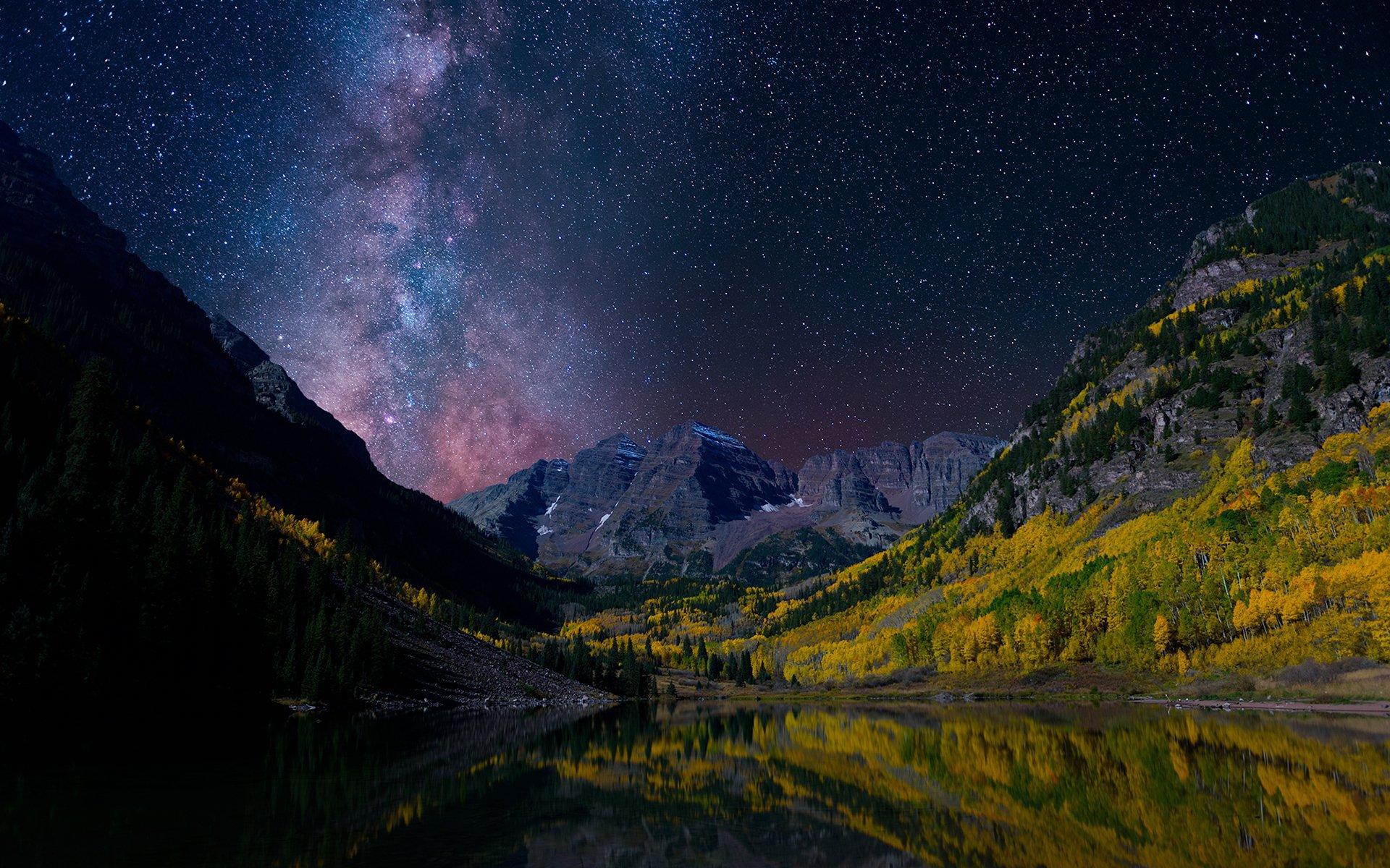 1920 x 1200 · jpeg - Mountain Landscape on a Starry Night HD Wallpaper | Background Image ...
