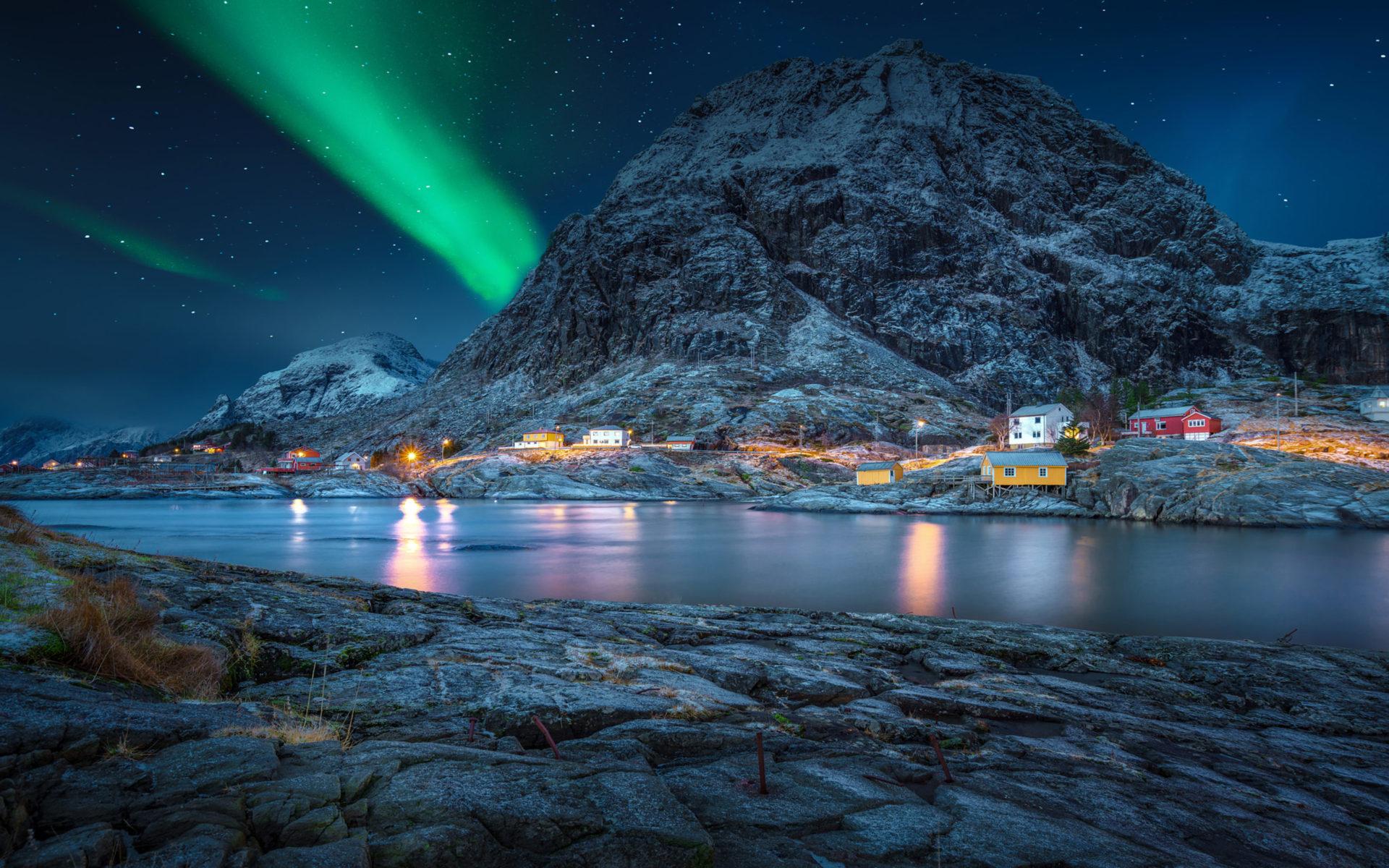 1920 x 1200 · jpeg - Lofoten Norway Polar Night Green Light Star Sky Night Landscape Desktop ...