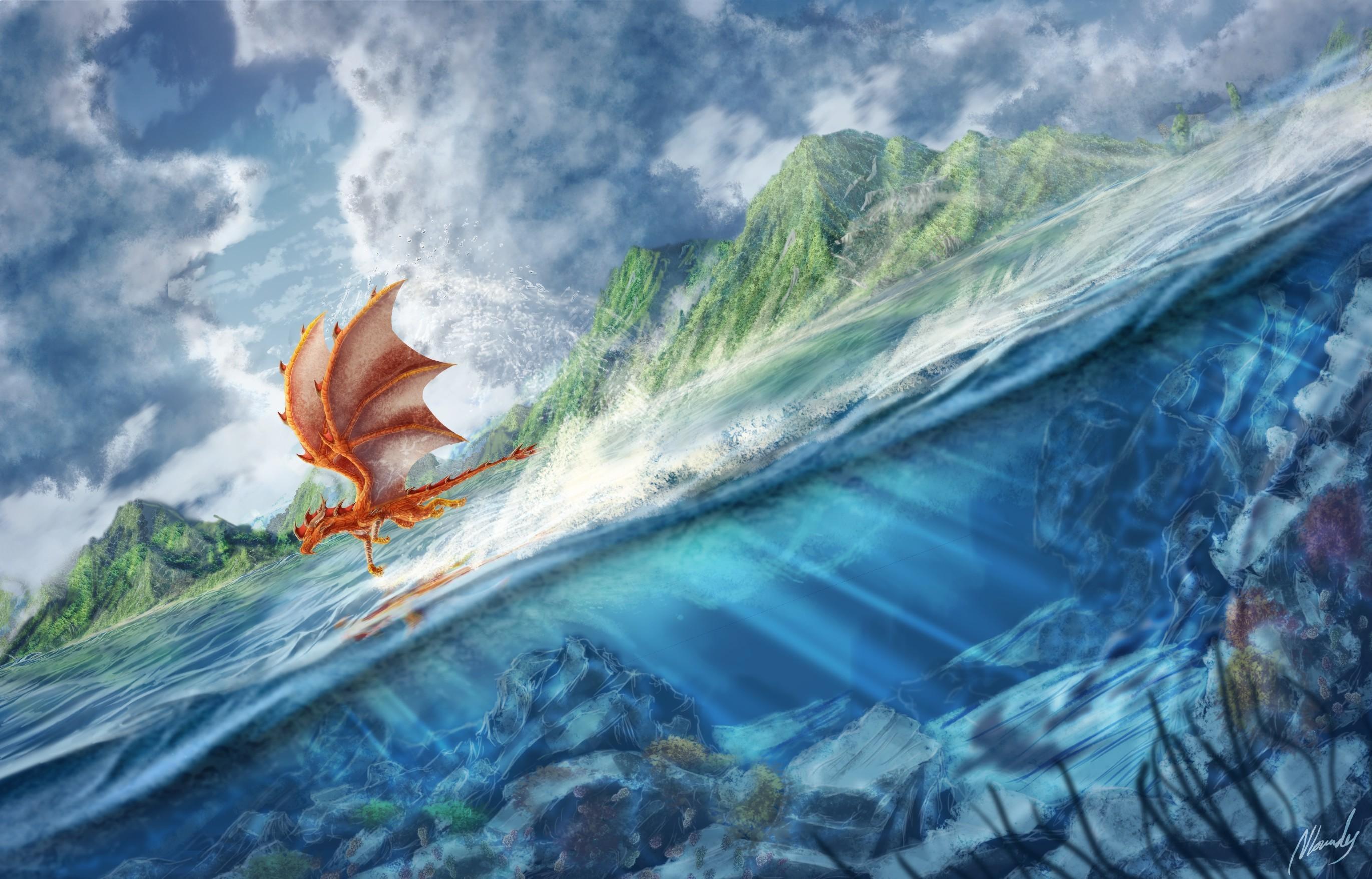 2741 x 1756 · jpeg - Ocean sea underwater fantasy art dragons flight wallpaper | 2741x1756 ...