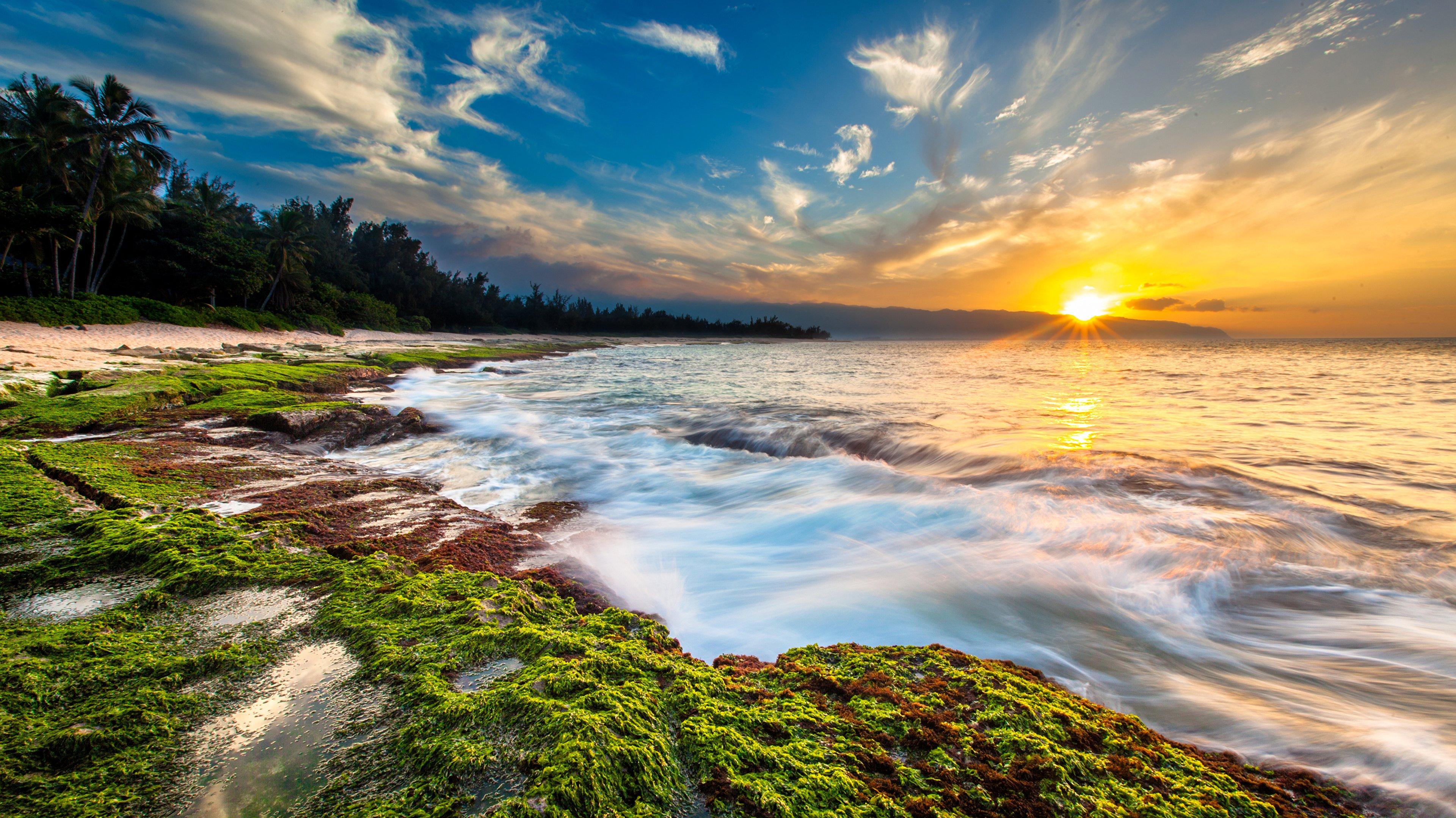 3840 x 2160 · jpeg - Hawaii Sunset Ocean Beach Waves Cl 4K wallpaper