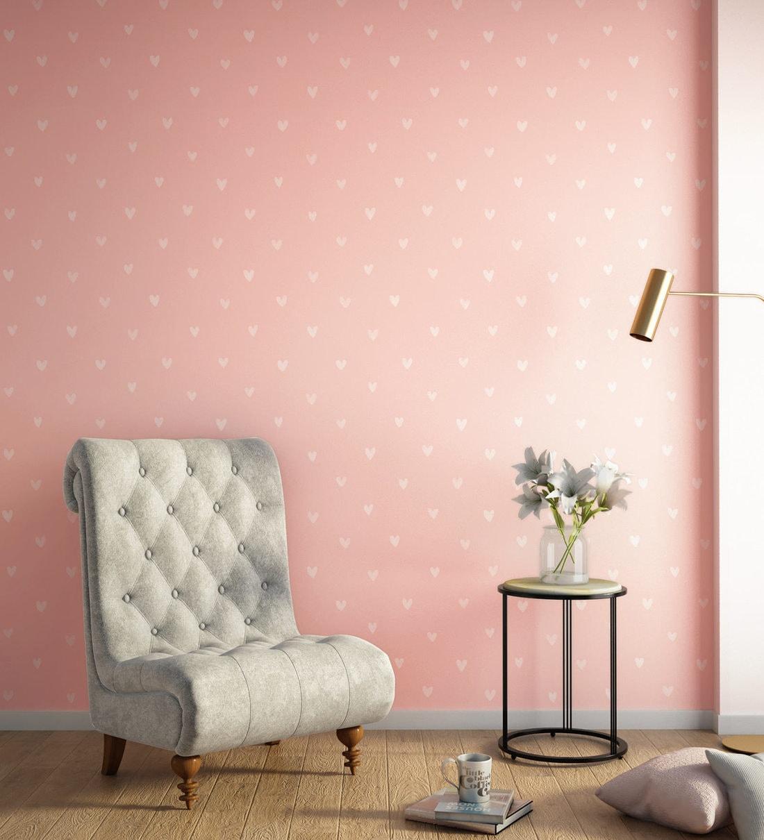 1100 x 1210 · jpeg - Buy Peach, Pink Happy Hearts Wallpaper Nilaya Wall Coverings by Asian ...