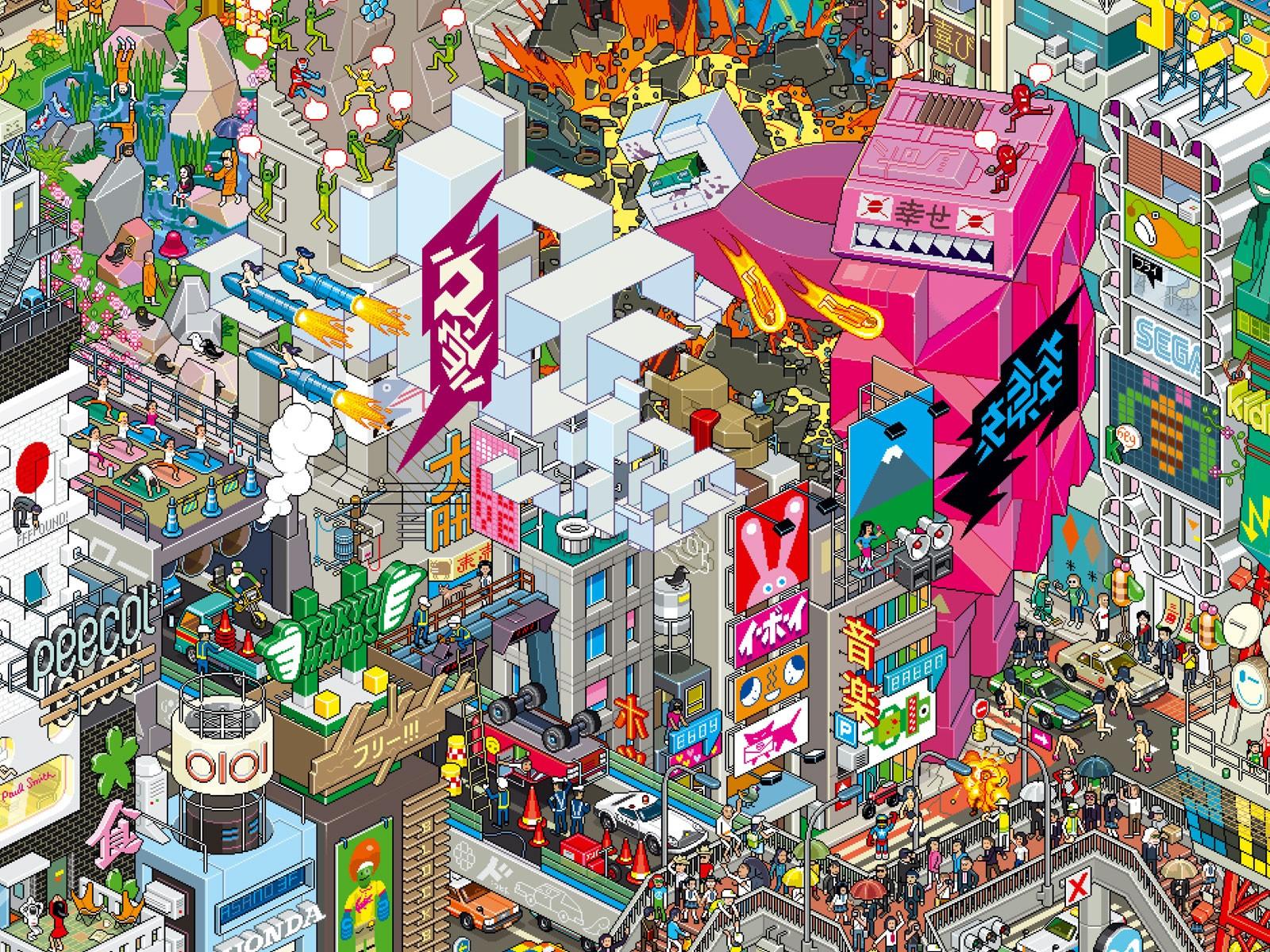 1600 x 1200 · jpeg - pixel art, Pixels, City, Japan, Mech, Rockets, Artwork Wallpapers HD ...