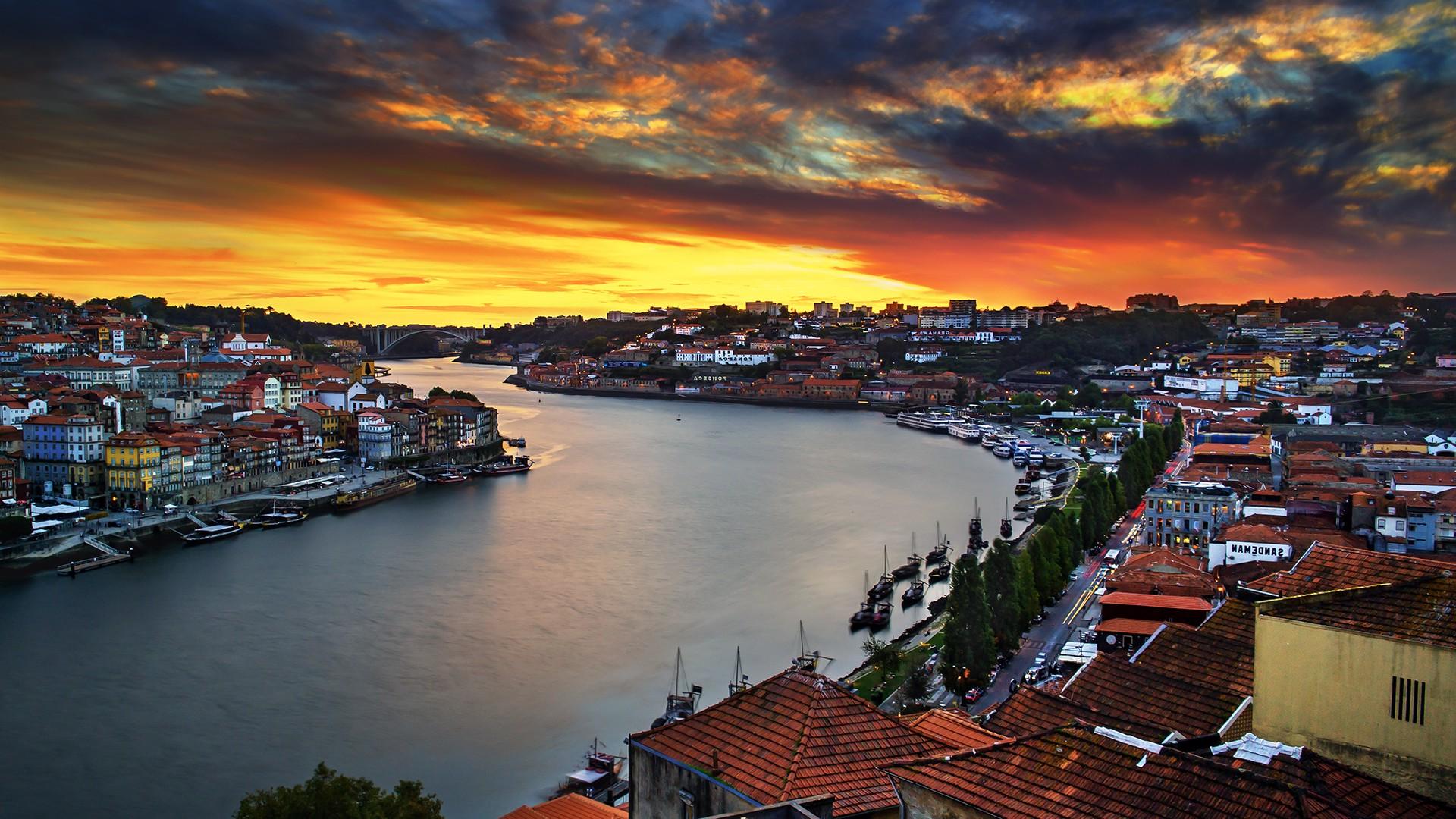 1920 x 1080 · jpeg - Portugal, Porto, House, River, Sunset, Bridge, Landscape, Boat ...