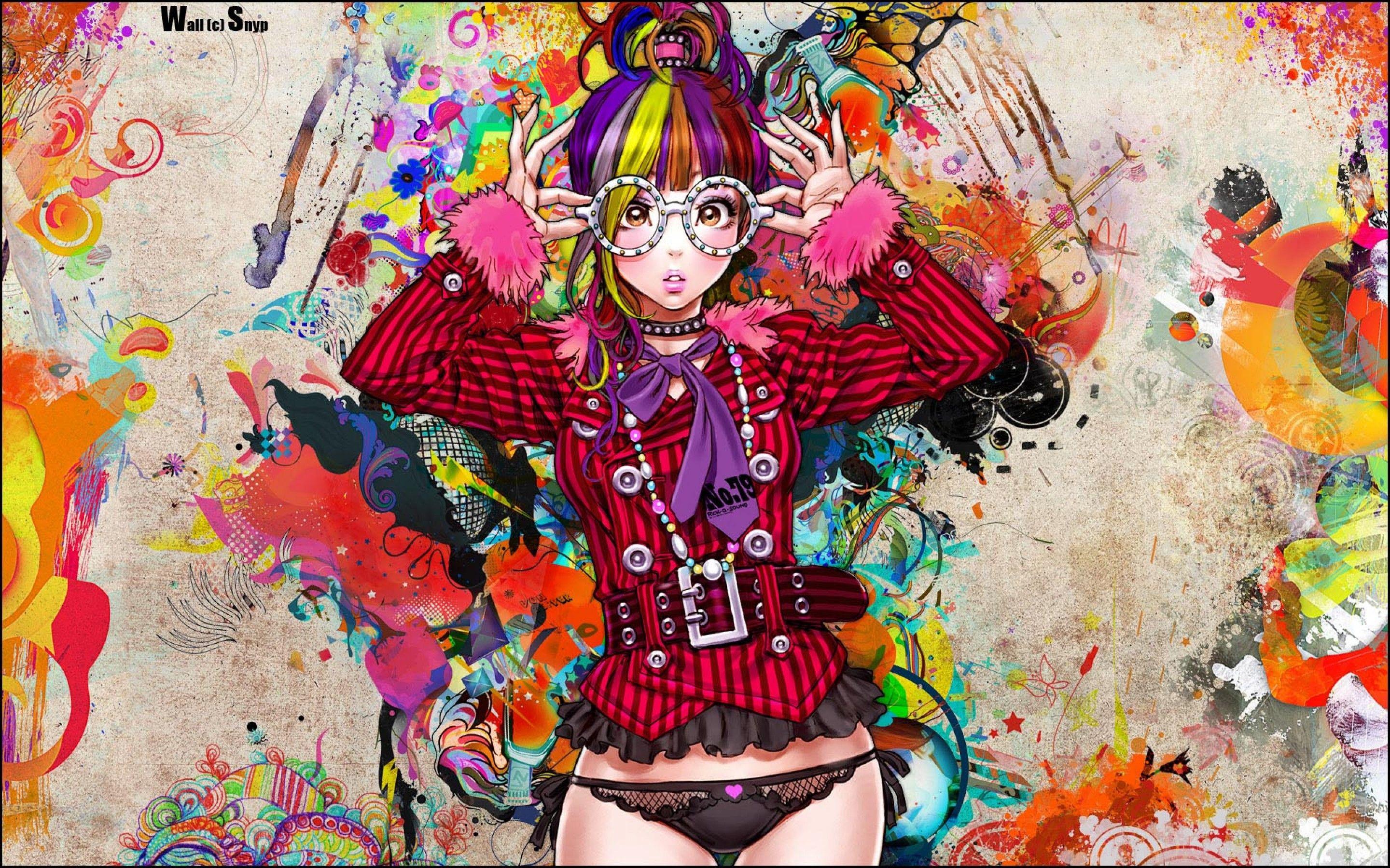 2880 x 1800 · jpeg - Beautiful colourful anime. Anime geek girl with rainbow hair. Beautiful ...