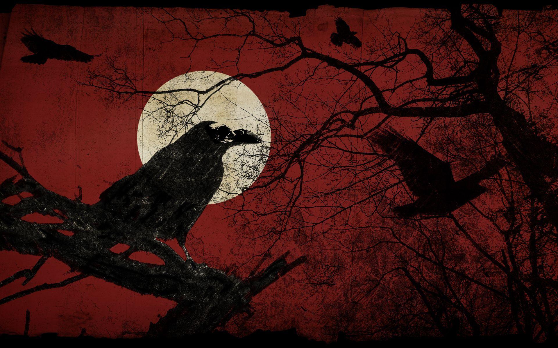 1920 x 1200 · jpeg - Raven during a full moon red black wallpaper | Corvos, Papeis de parede ...
