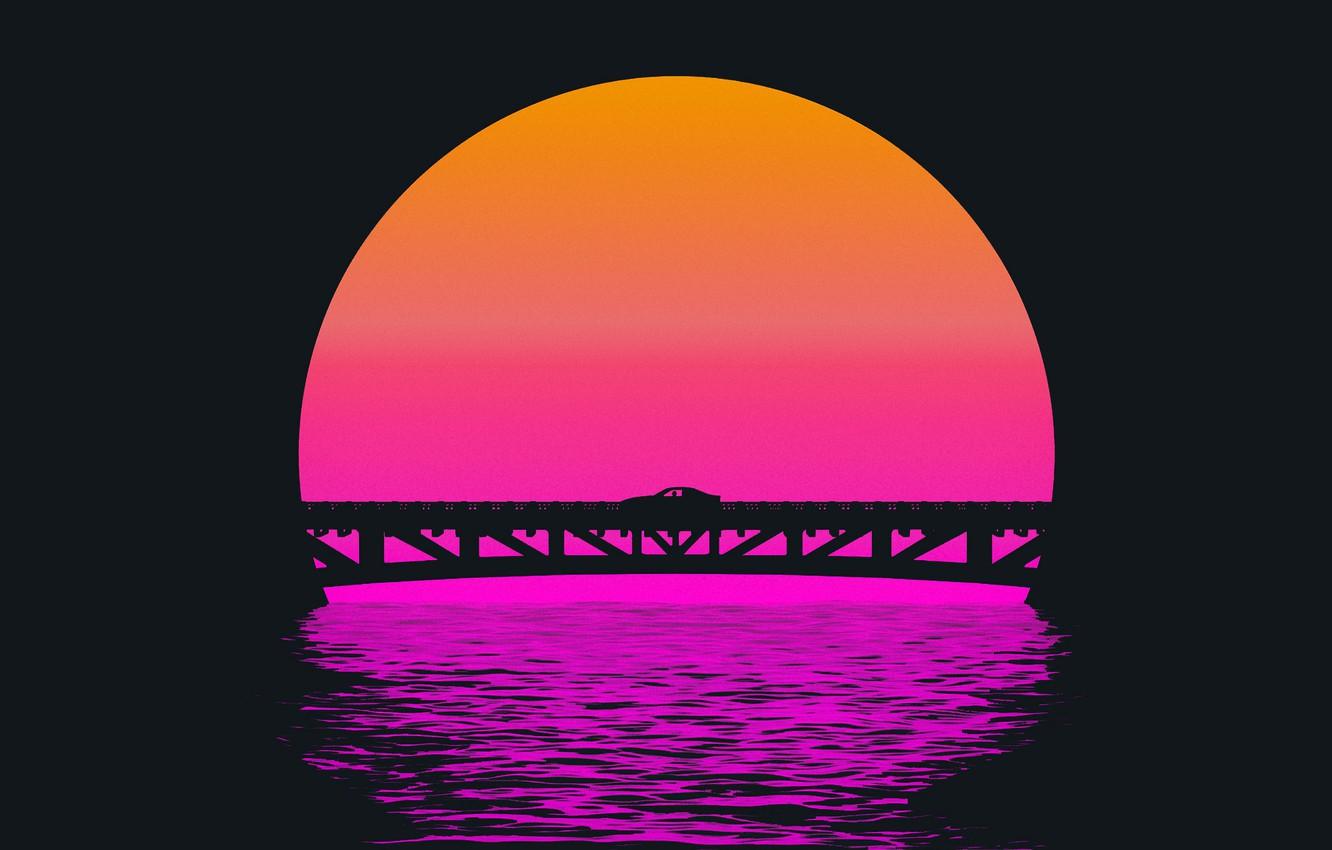 1332 x 850 · jpeg - Wallpaper Sunset, The sun, Bridge, Music, Silhouette, Background, 80s ...