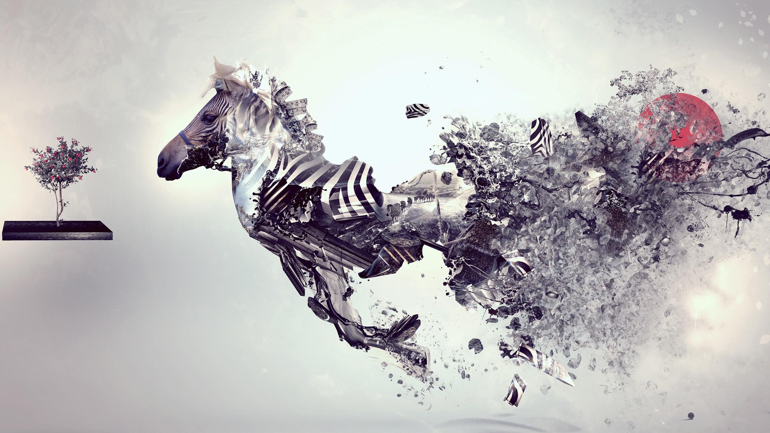 2560 x 1440 · jpeg - zebras, Digital Art, Running, Simple Background, Desktopography ...