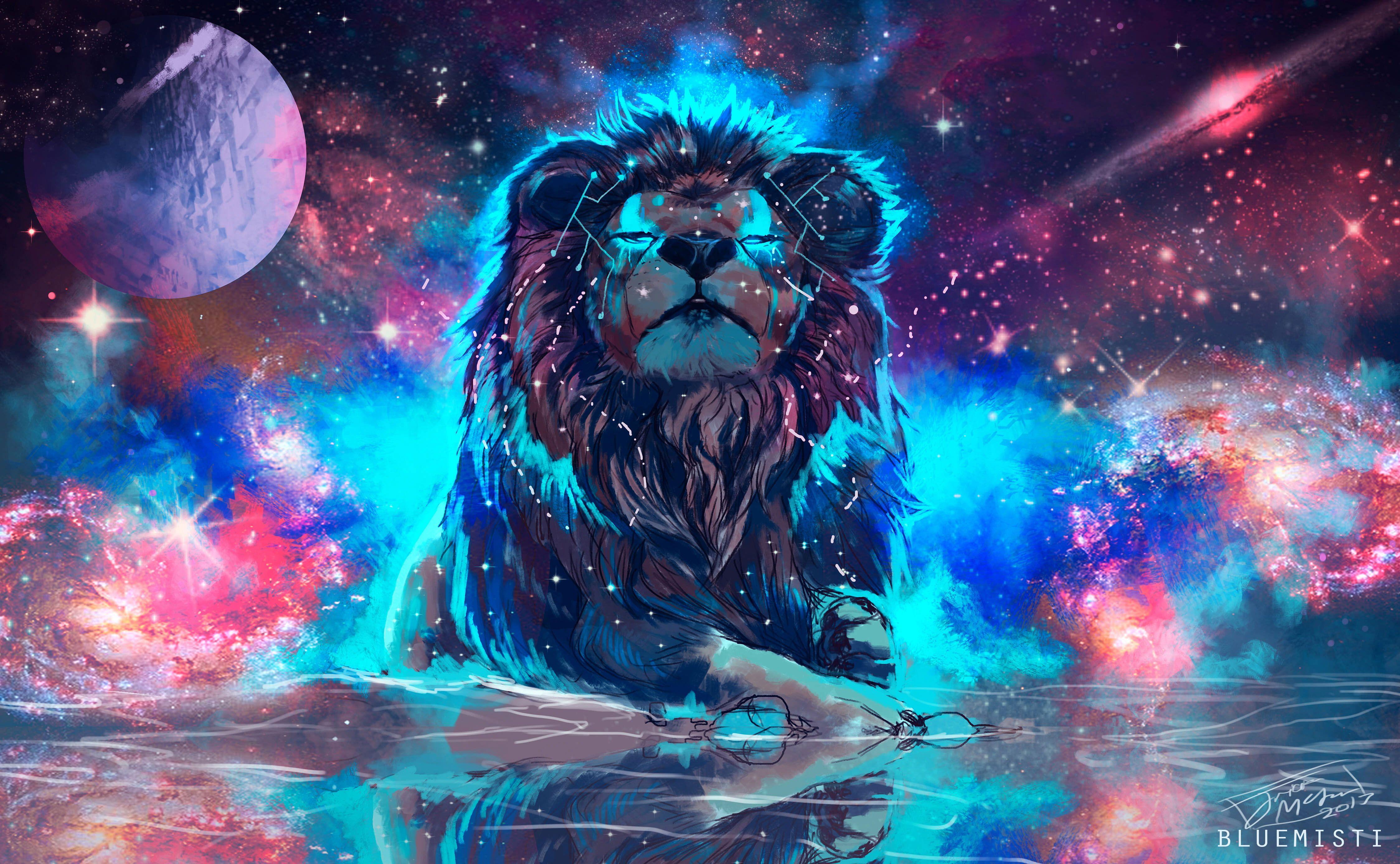 4496 x 2776 · jpeg - Artwork wallpaper, fantasy art, lion, animals, big cats, space, stars ...
