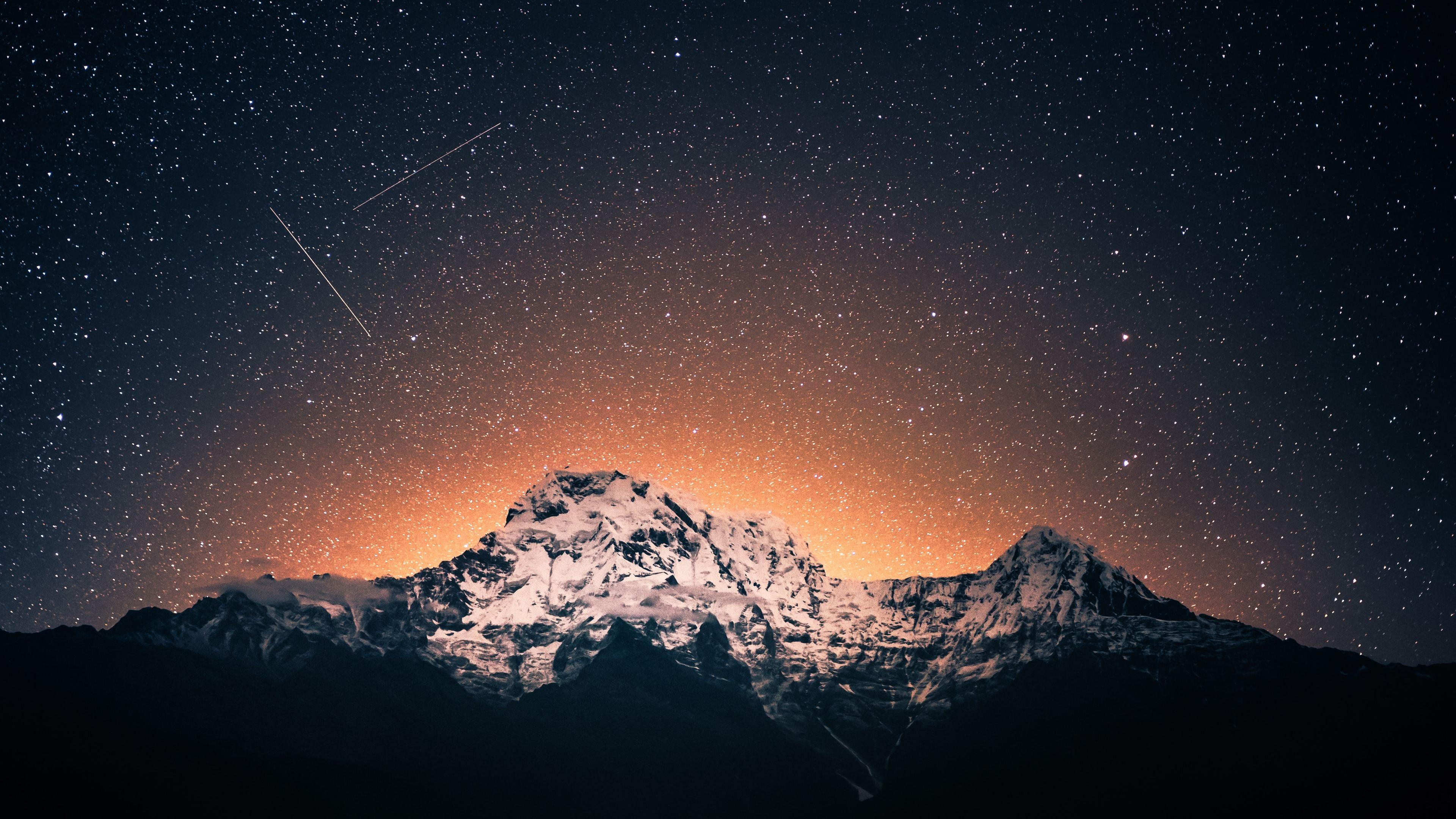 3840 x 2160 · jpeg - Shooting Stars Over Annapurna Mountains 4k stars wallpapers, sky ...