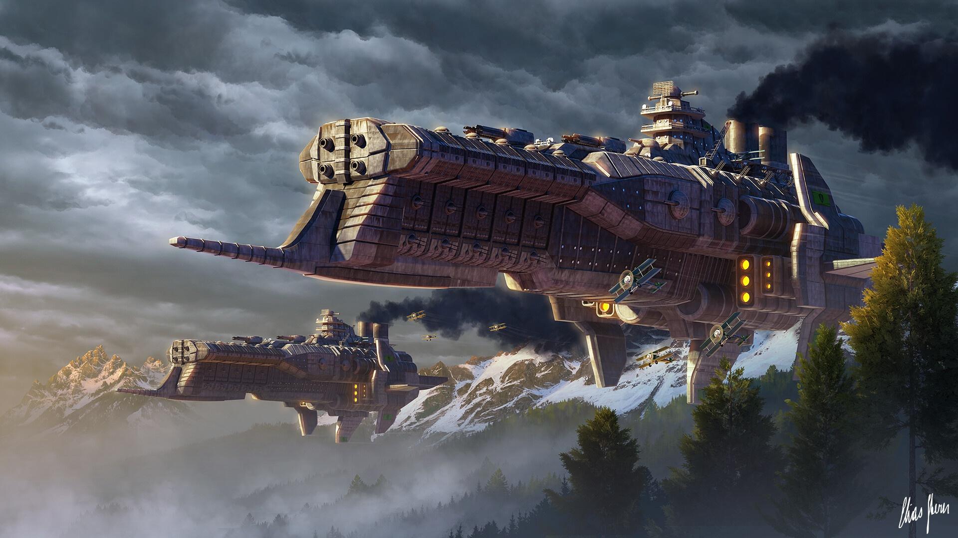1920 x 1080 · jpeg - Dieselpunk airships on the move HD Wallpaper | Background Image ...