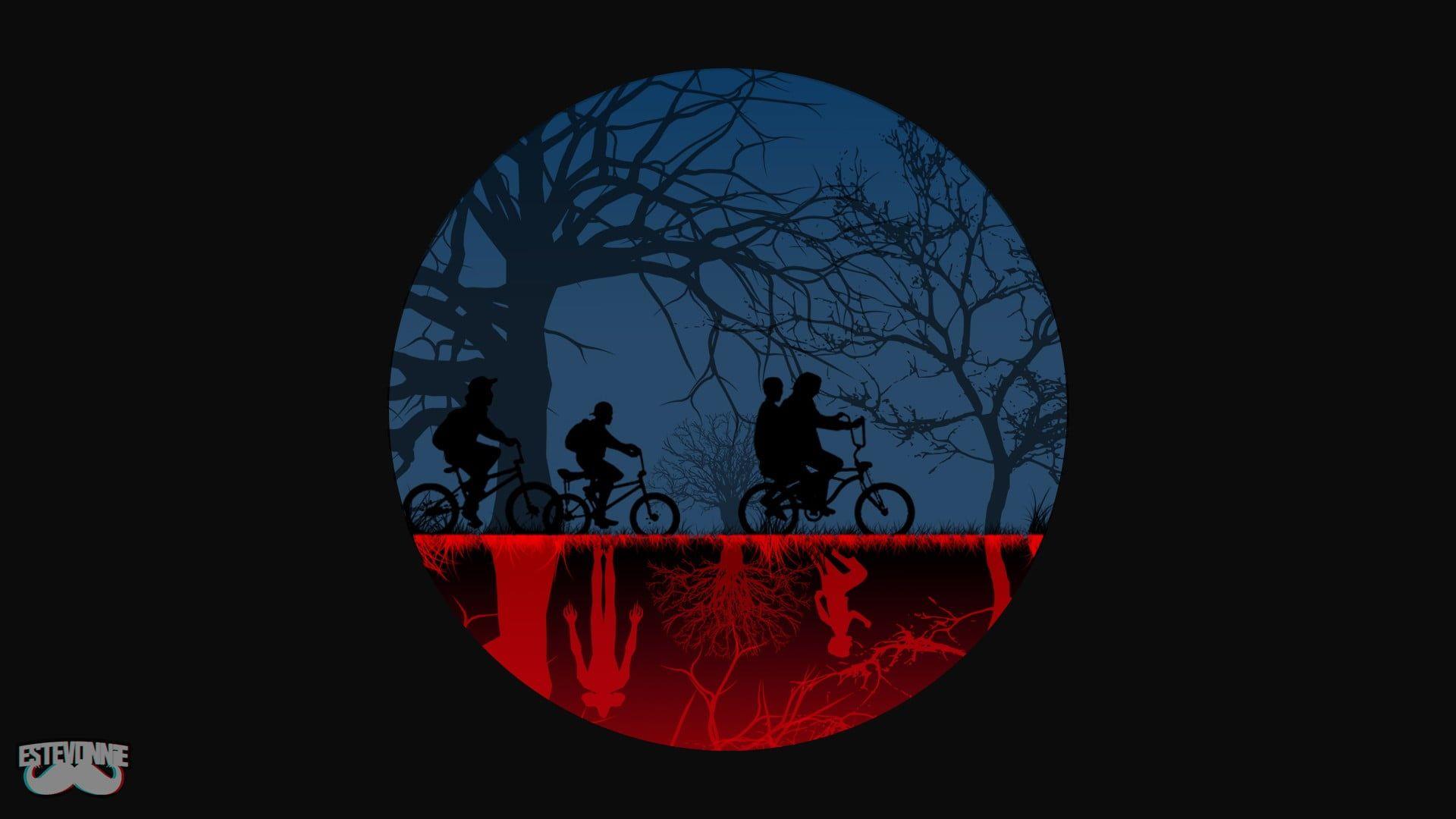 1920 x 1080 · jpeg - three people riding bicycles illustration Stranger Things digital art ...