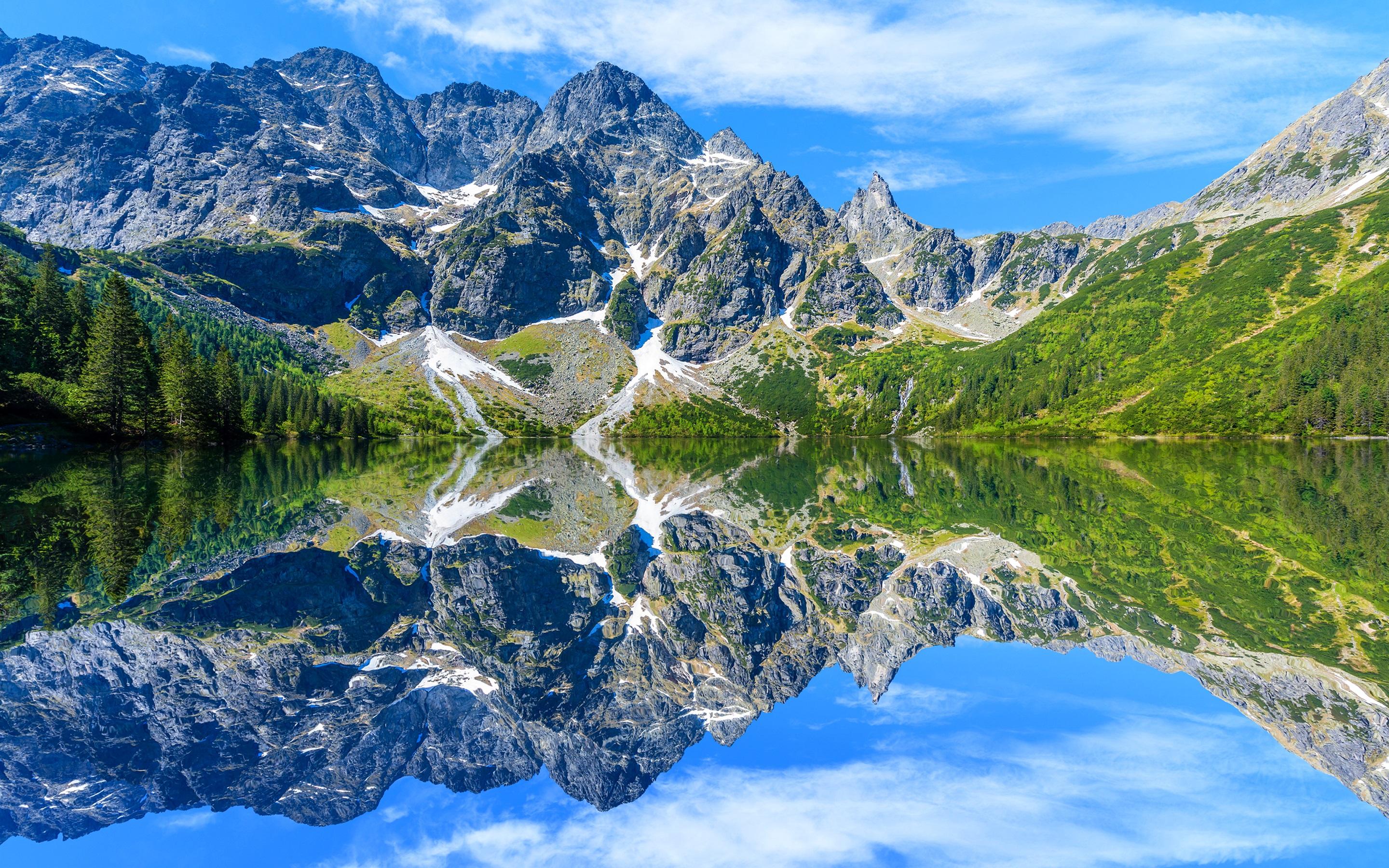 2880 x 1800 · jpeg - Wallpaper Tatra Mountains, lake, water reflection, trees, clouds ...