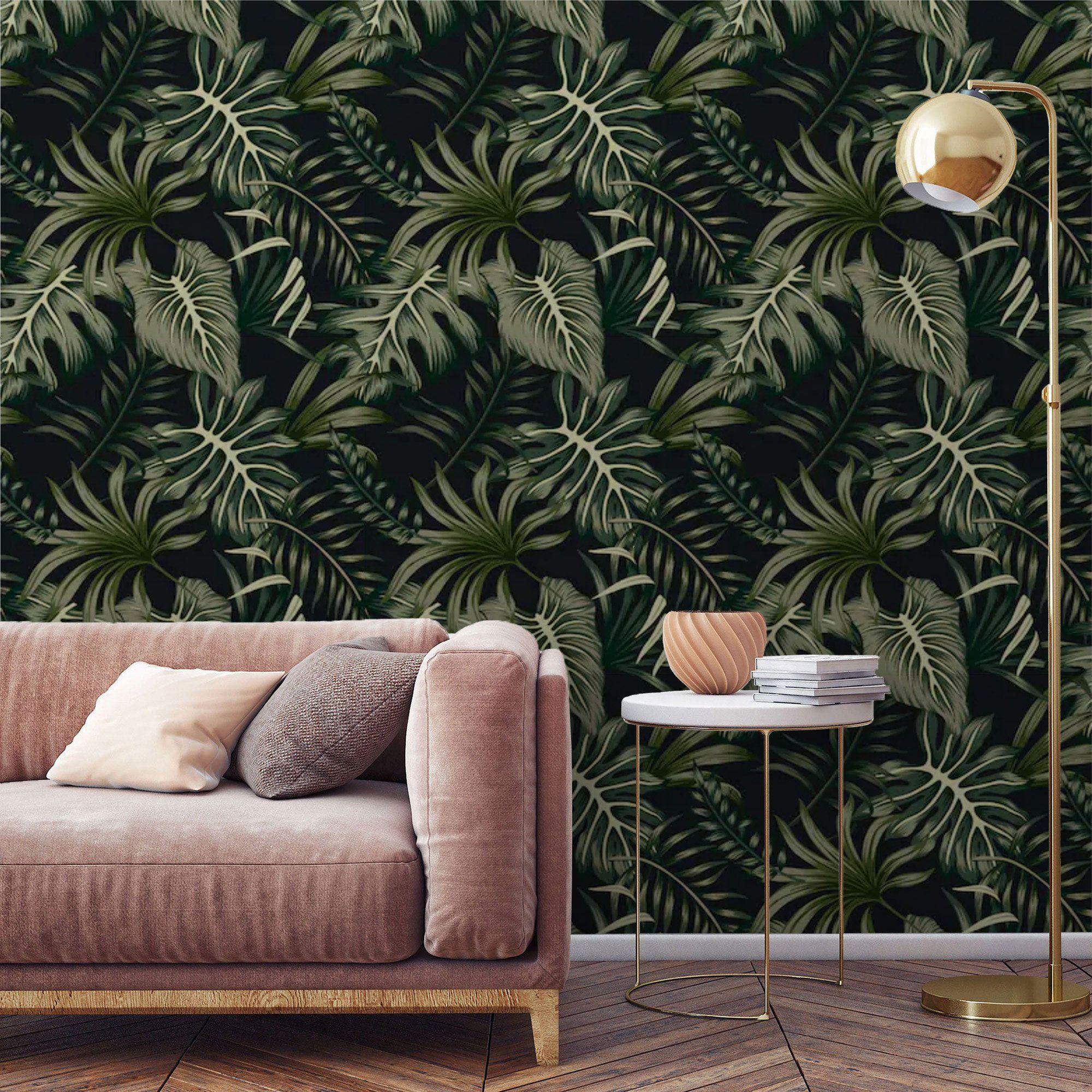 2000 x 2000 · jpeg - Tropical Wallpaper Removable Wall Mural Rainforest Palm Leaves Self ...