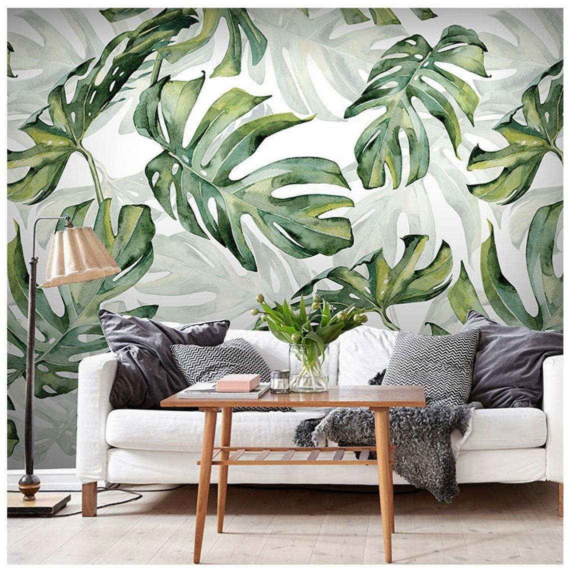 1140 x 1143 · jpeg - Rainforest Tropical Green Leaves Wallpaper Wall Murals | Etsy |  ...