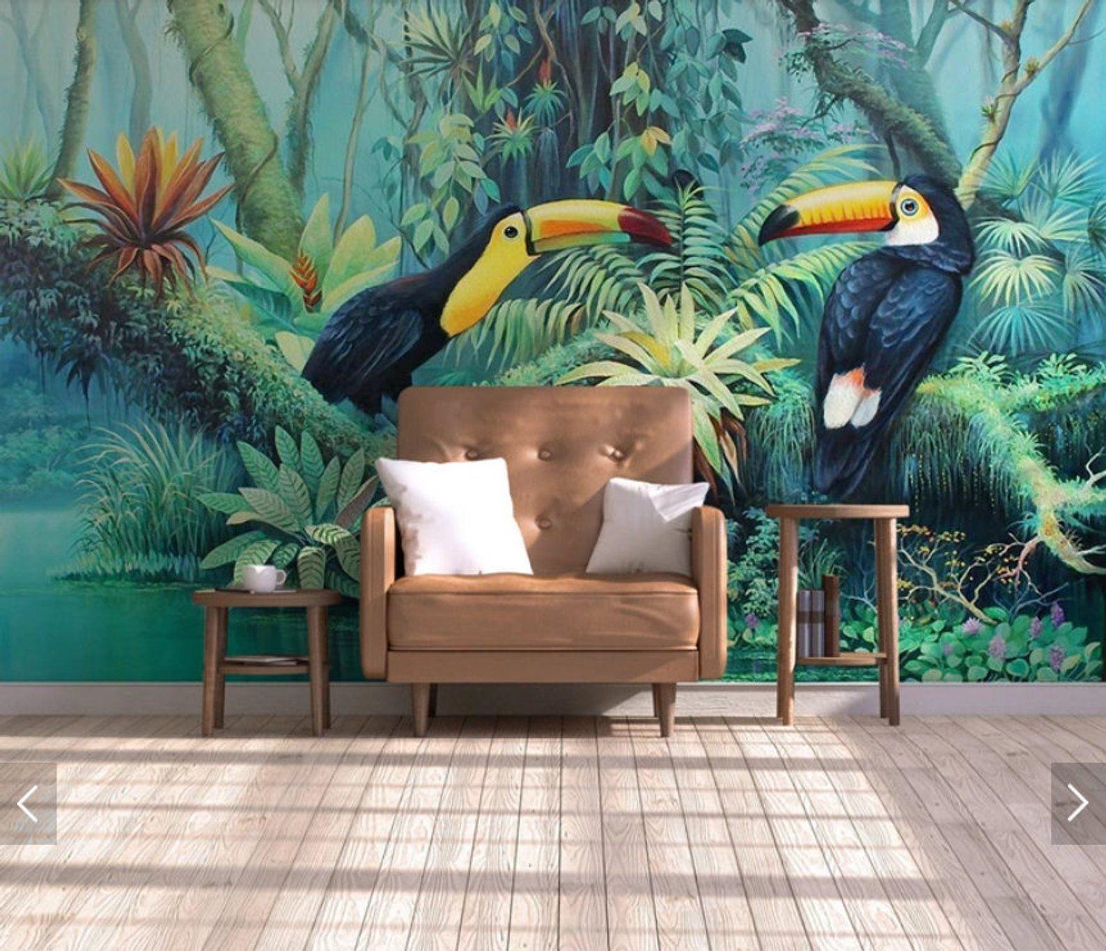 1588 x 1365 · jpeg - Tropical Toucan Wallpaper Wall Mural Rainforest Leaves Murals | Etsy ...