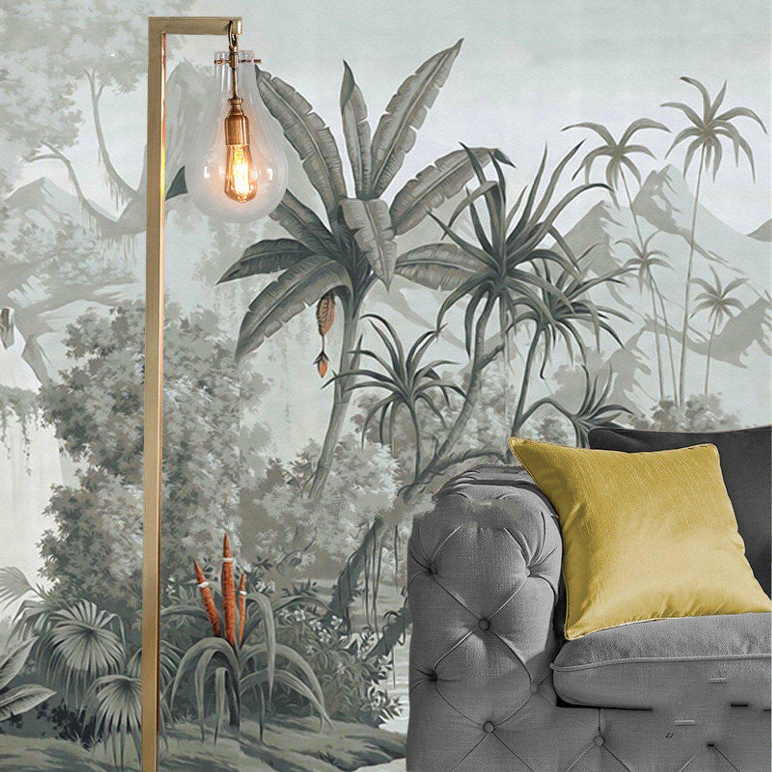 1588 x 1588 · jpeg - Hand Painted Retro Tropical Plants Wallpaper Wall Mural, Jungle Frorest ...