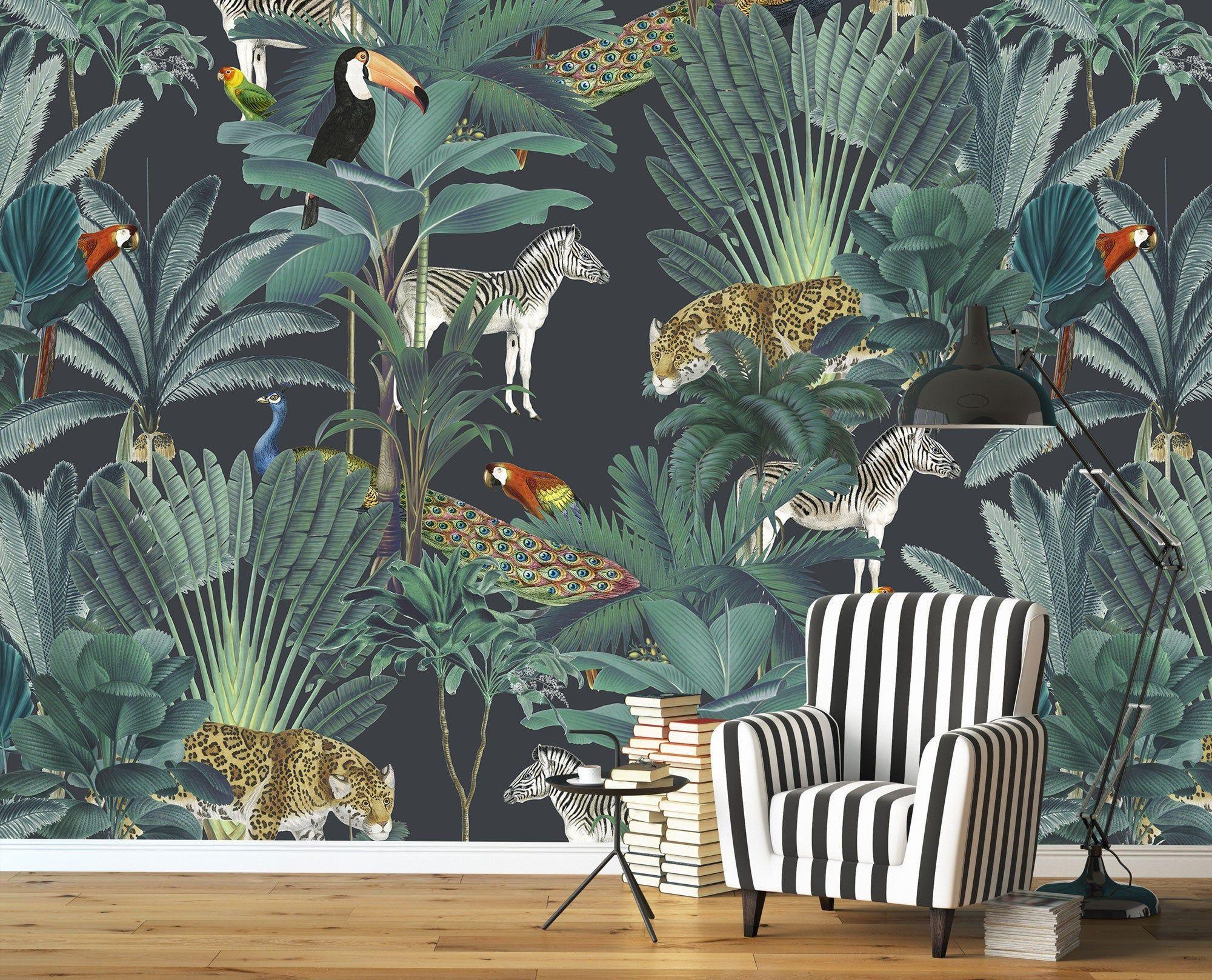 2000 x 1617 · jpeg - Dark Tropical Wallpaper, Tropical Jungle Wall mural, Safari Wall decor ...