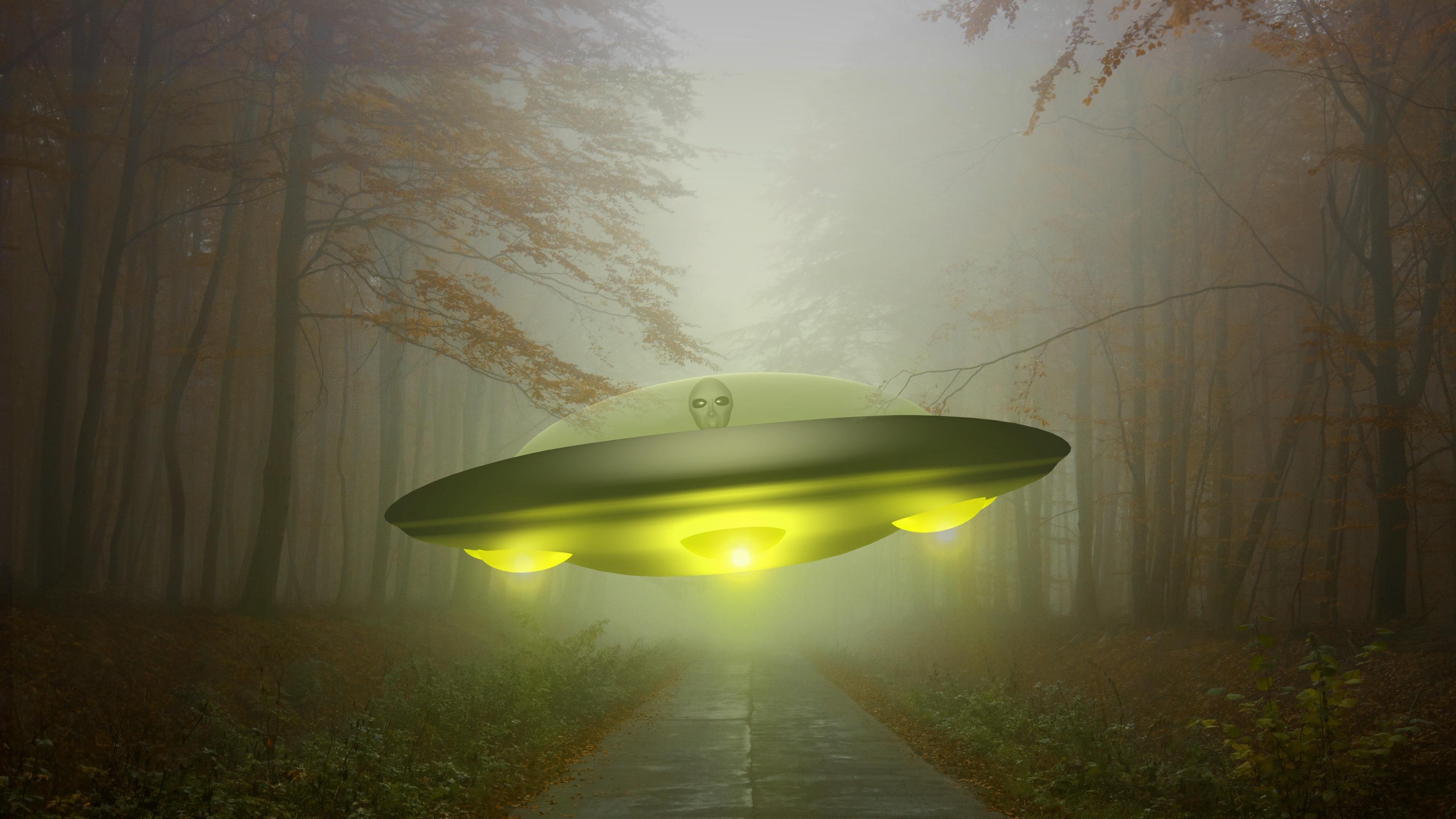 3840 x 2160 · jpeg - UFO on Dark Road 4k Ultra HD Wallpaper | Background Image | 3840x2160 ...