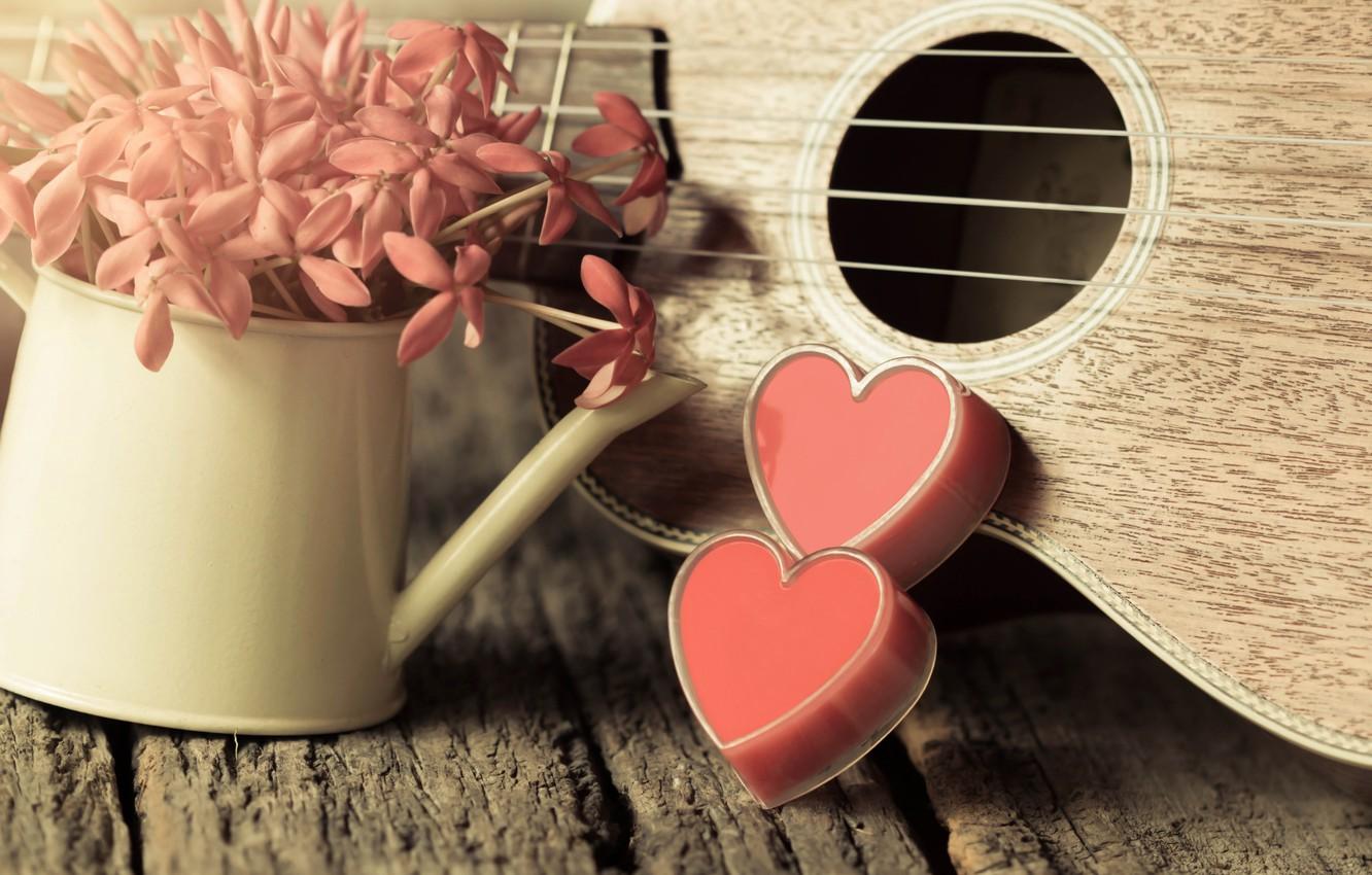 1332 x 850 · jpeg - Wallpaper flowers, heart, love, vintage, heart, romantic, ukulele ...