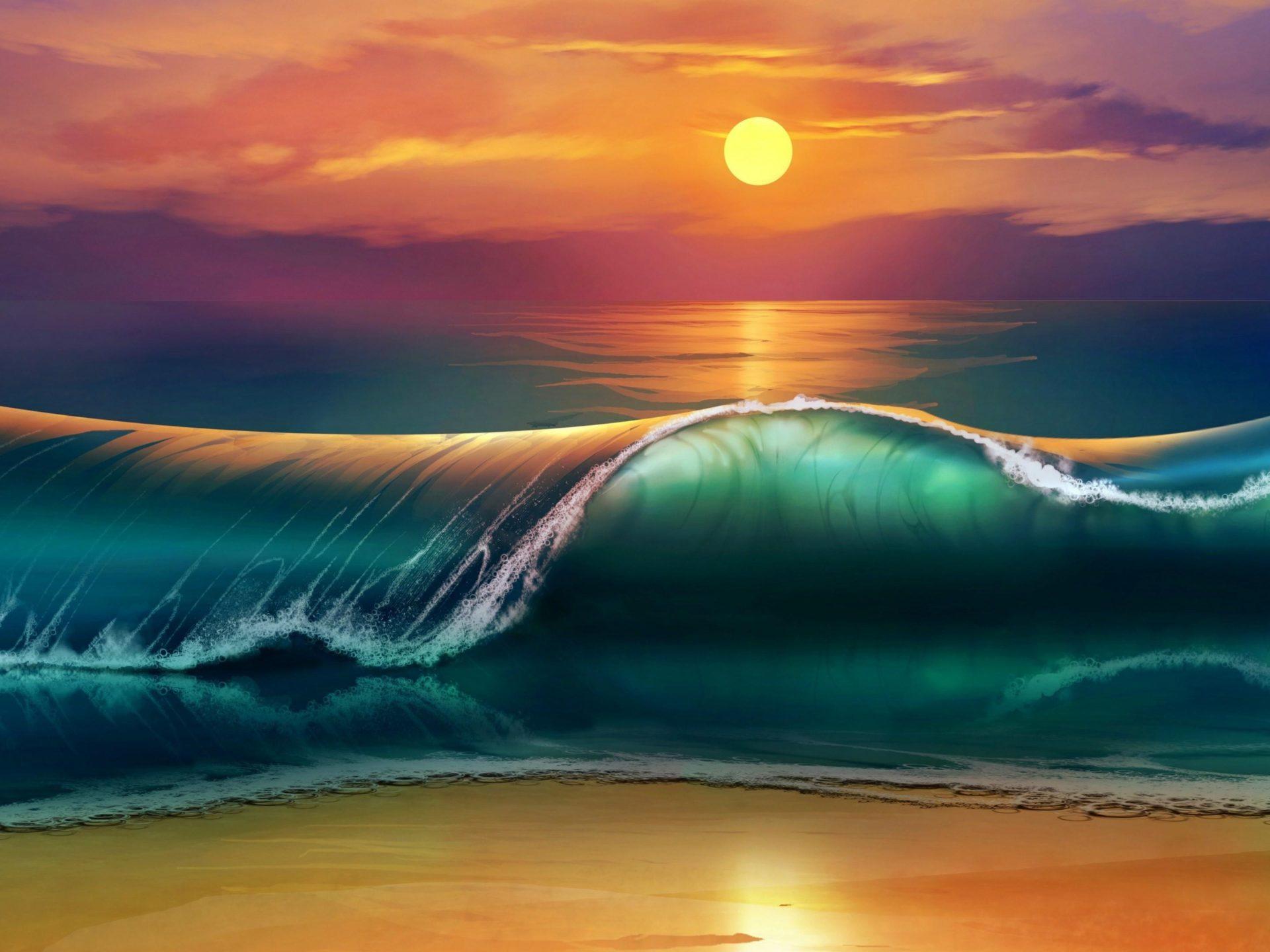 1920 x 1440 · jpeg - Sunset Sea Waves Beach 4k Ultra Hd Wallpapers For Desktop Mobile Laptop ...