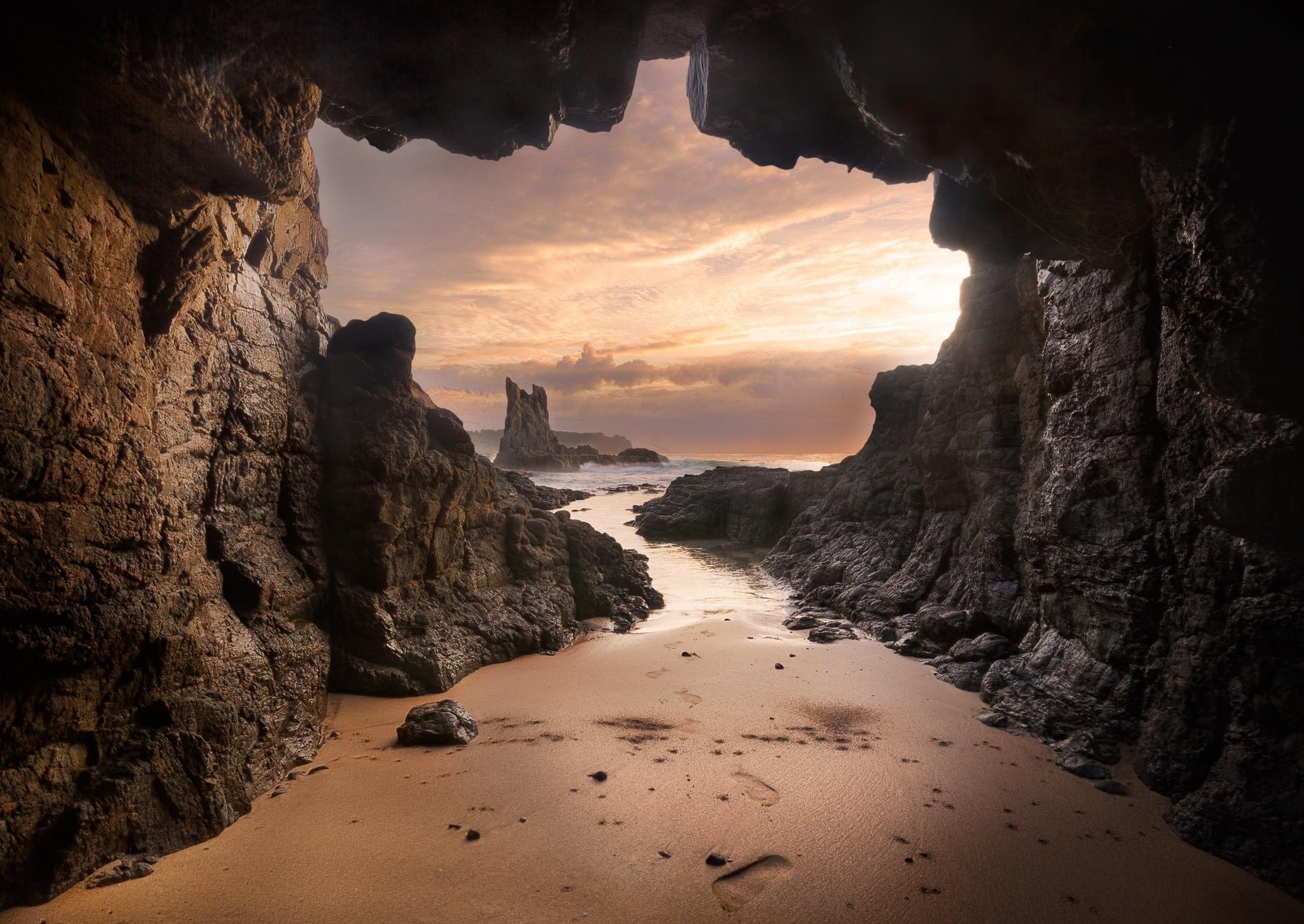2048 x 1451 · jpeg - beach, Cave, Australia, Sand, Rock, Sea, Sunset, Clouds, Nature ...