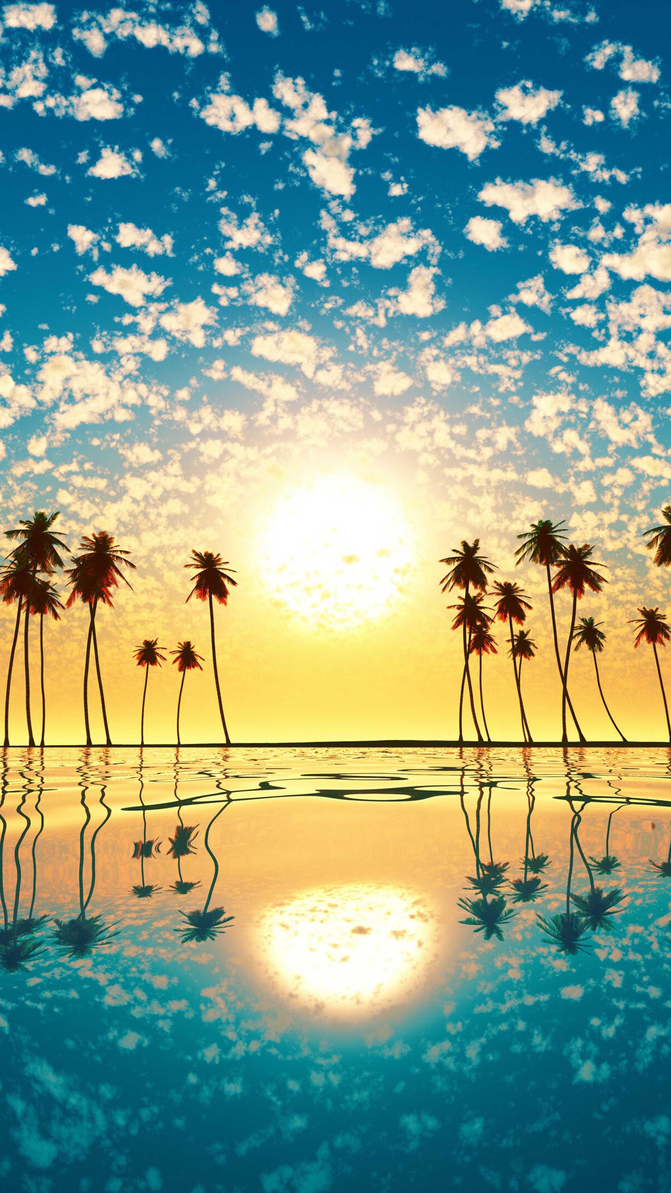 2160 x 3840 · jpeg - Sunset Palm Tree Cloud Sky Reflection Free 4K Ultra HD Mobile Wallpaper