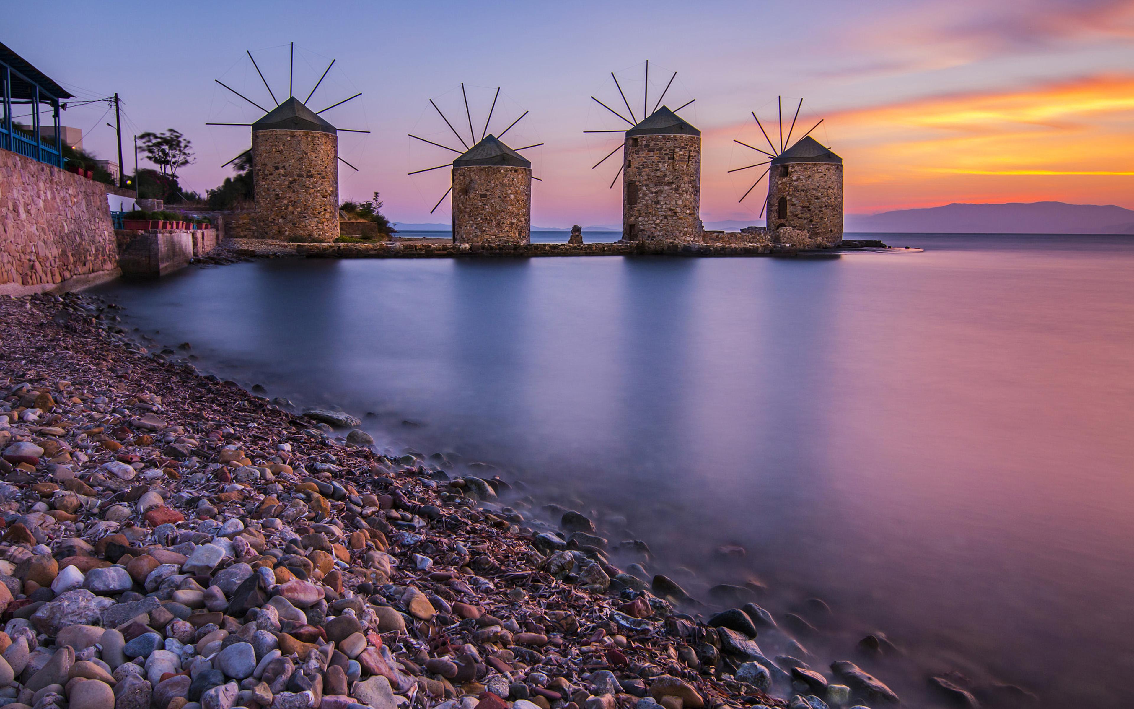 3840 x 2400 · jpeg - Windmills In Chios Aegean Sea Greece 4k Ultra Hd Desktop Wallpapers For ...