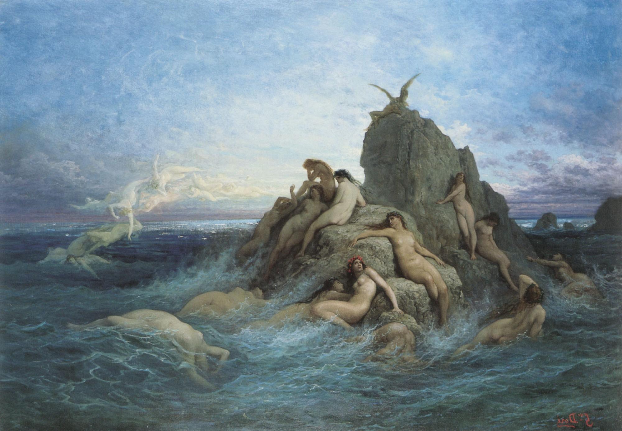 2000 x 1385 · jpeg - Gustave Dore, Painting, Sea, Rock, Nude, Mythology, Classic art ...