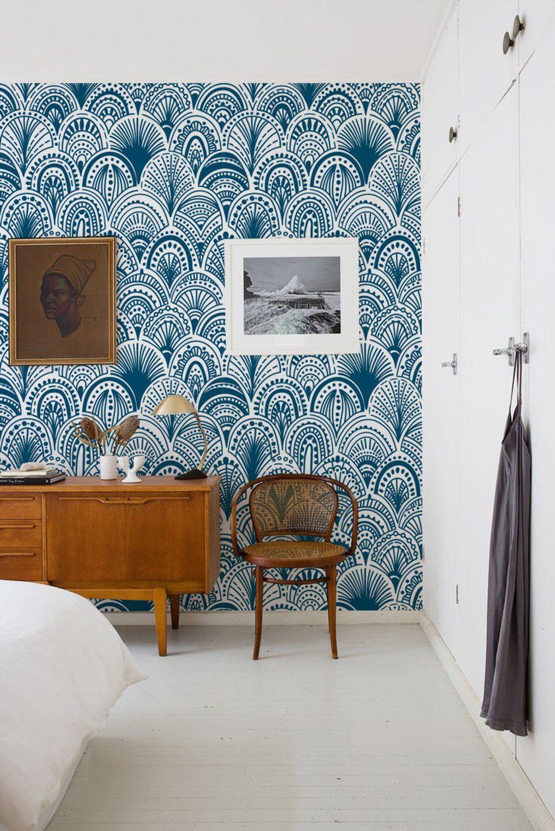 1140 x 1708 · jpeg - Blue Bohemian Removable Wallpaper - Wall covering - Wall Decal - Blue ...