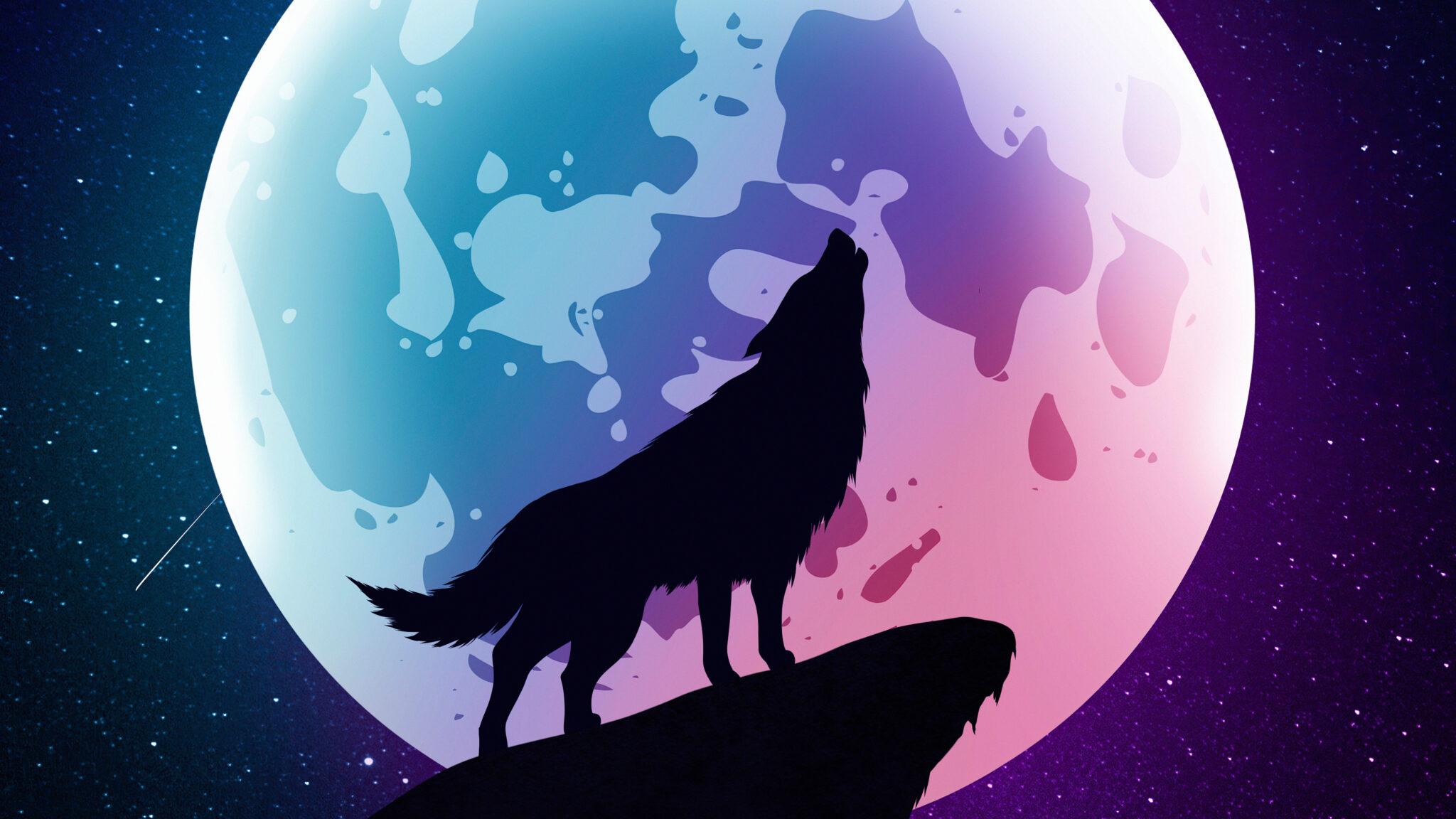 2048 x 1152 · jpeg - Wolf Howling Moon Night Minimal 4k