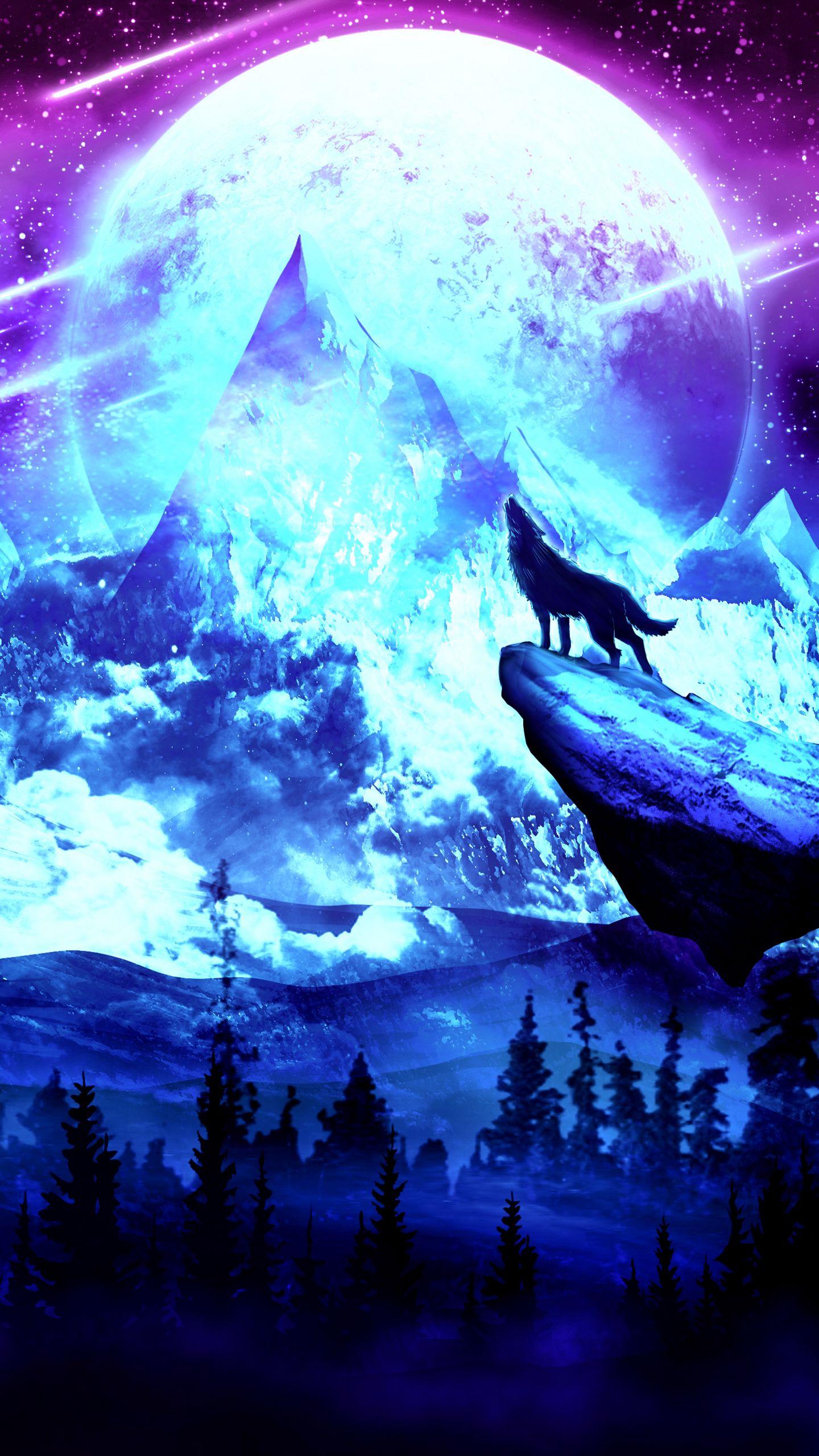 1440 x 2560 · jpeg - Download wallpaper 1440x2560 wolf, moon, night, mountains, art qhd ...