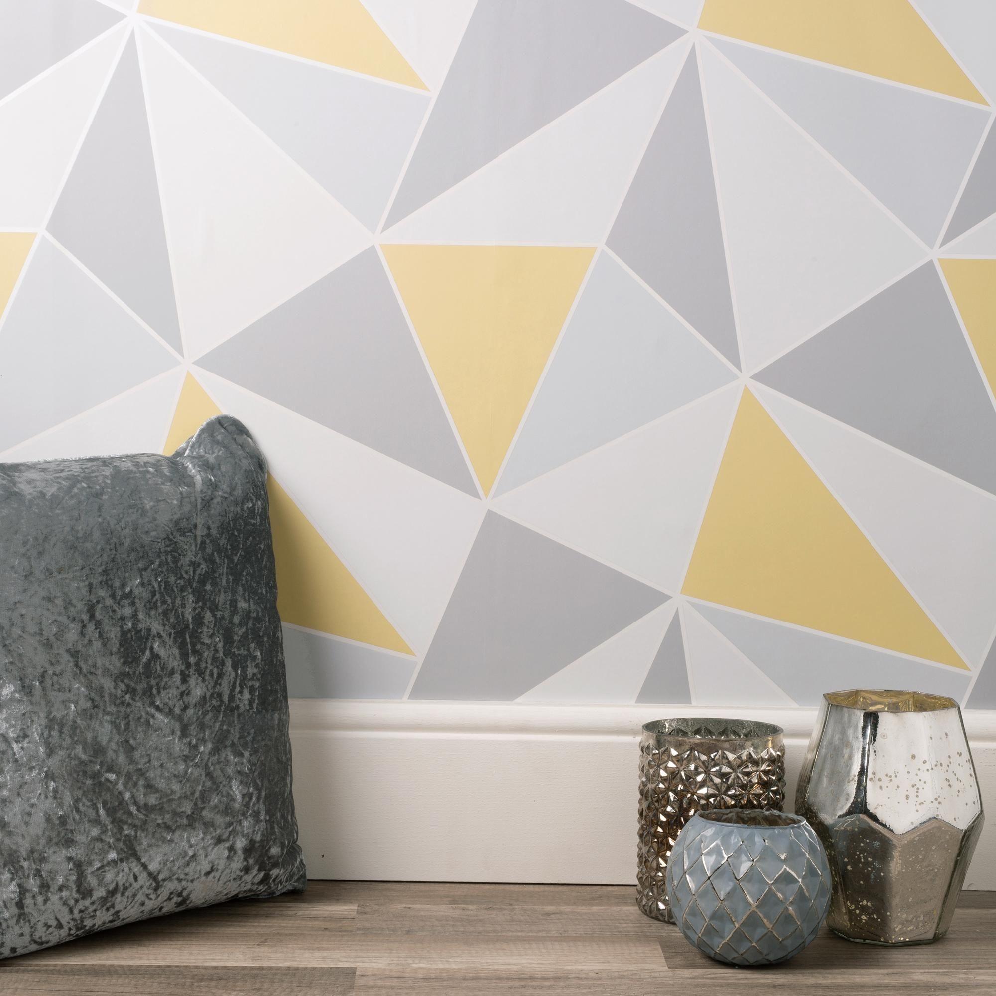 2000 x 2000 · jpeg - Geo Yellow Wallpaper | Grey wallpaper living room, Feature wall bedroom ...